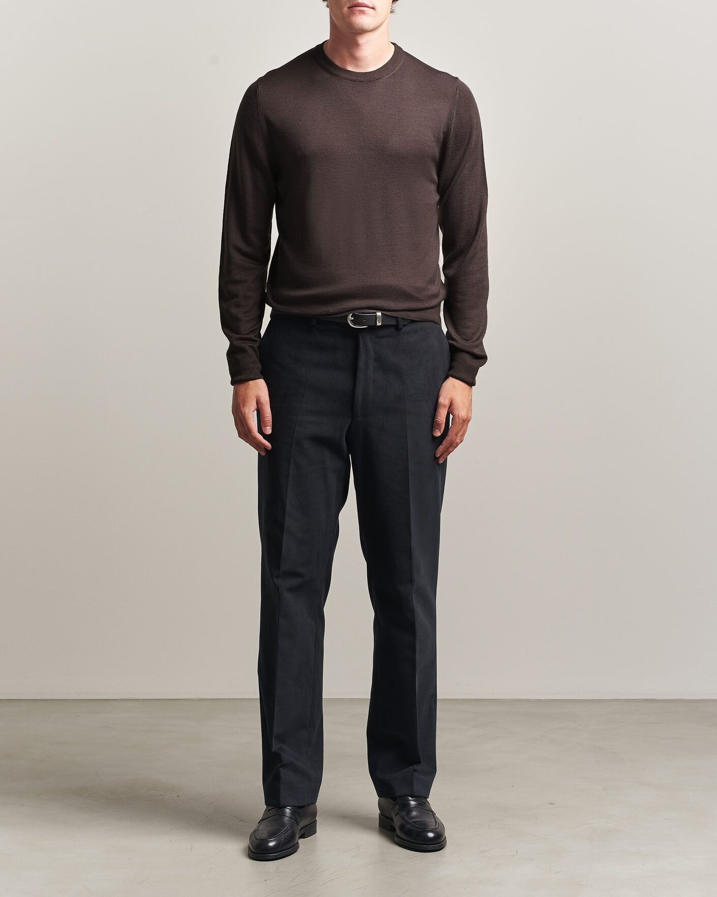 Herren | Pullover | Canali | Merino Wool Crew Neck Dark Brown