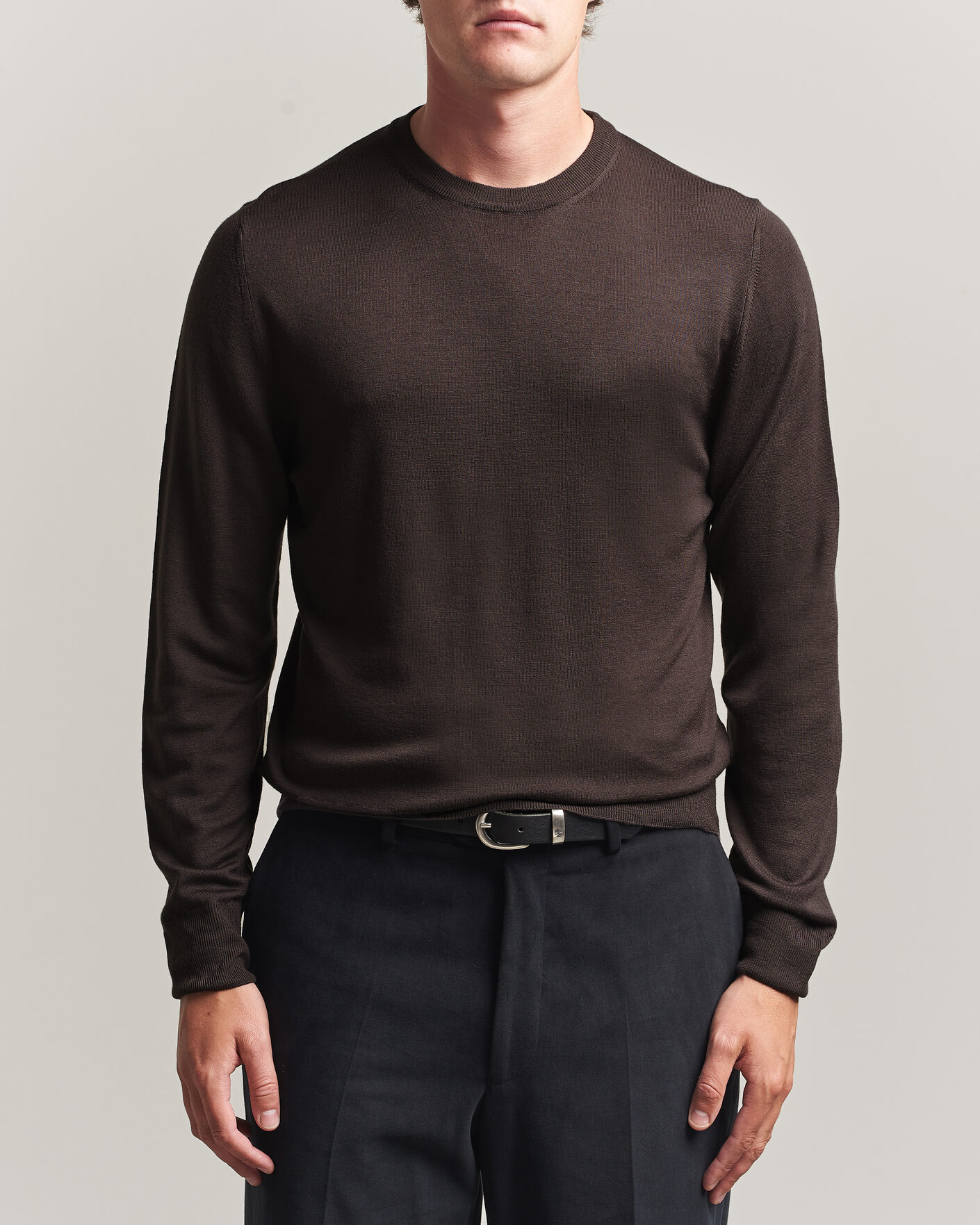 Herren | Pullover | Canali | Merino Wool Crew Neck Dark Brown