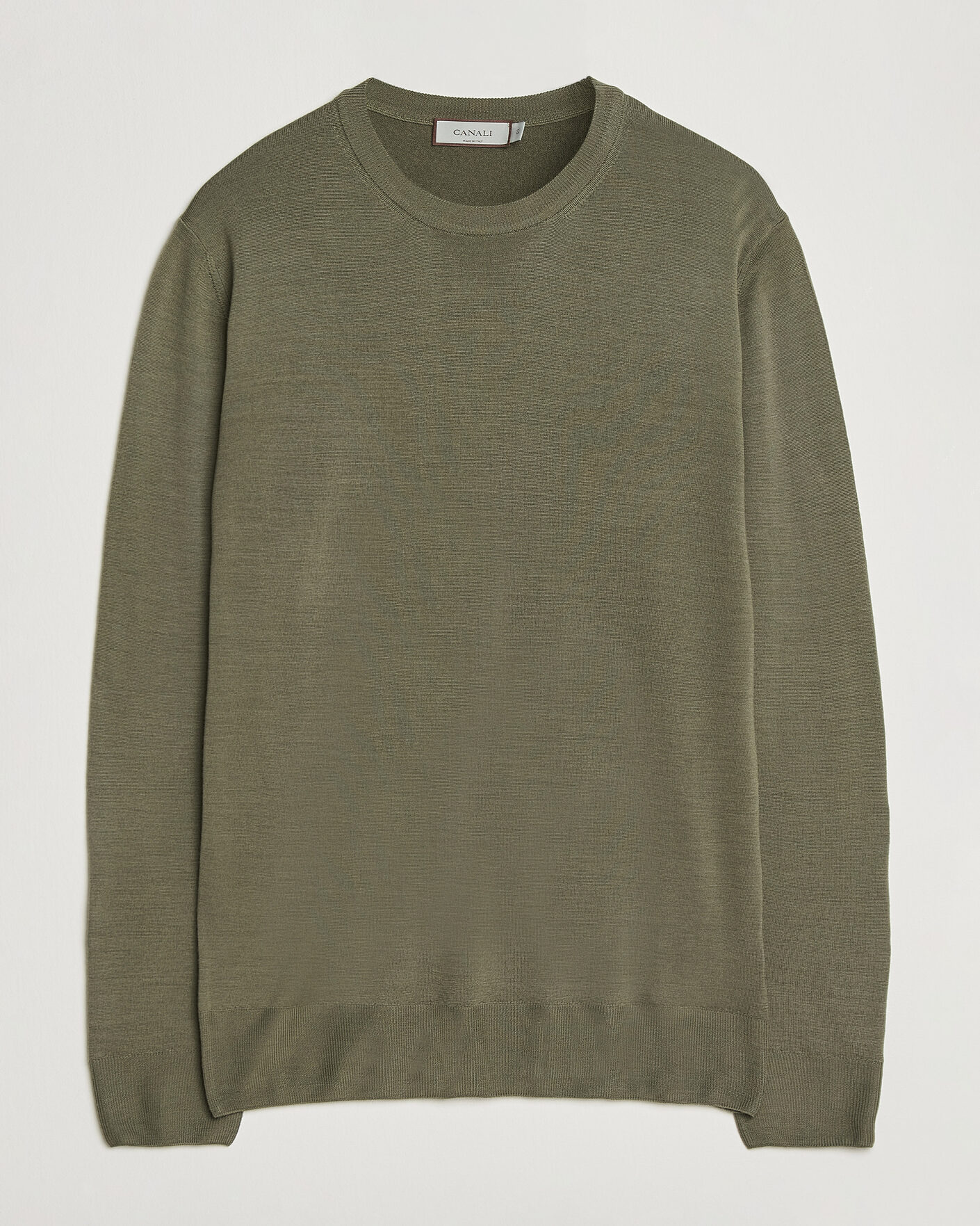 Herren | Pullover | Canali | Merino Wool Crew Neck Olive