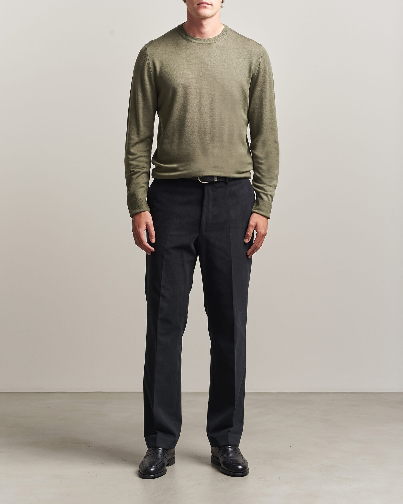 Herren | Pullover | Canali | Merino Wool Crew Neck Olive