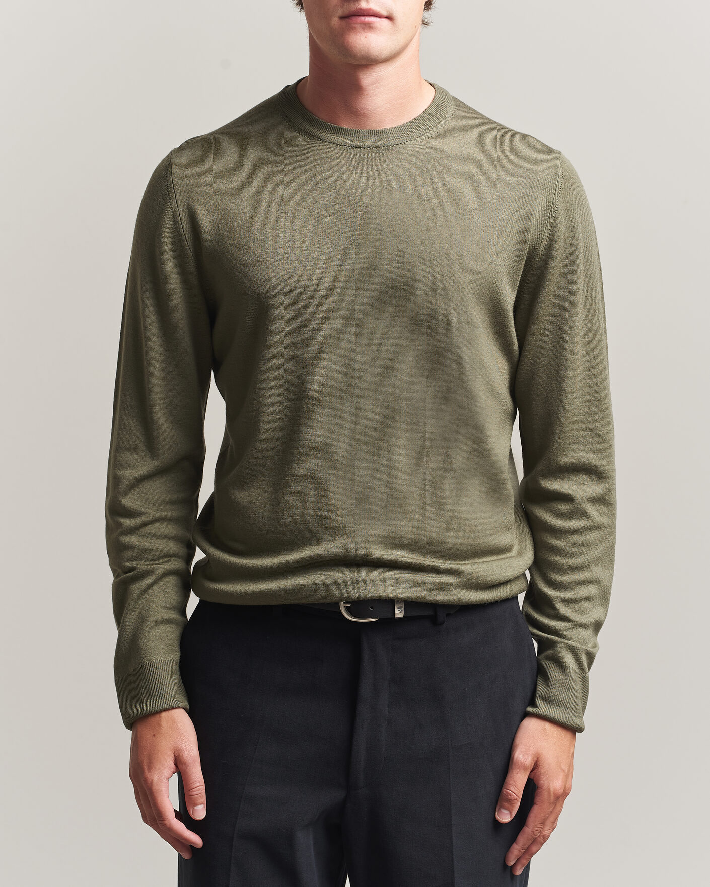 Herren | Pullover | Canali | Merino Wool Crew Neck Olive