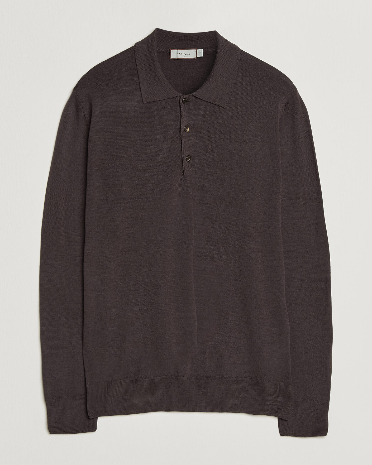 Herren | Pullover | Canali | Merino Wool Long Sleeve Polo Dark Brown