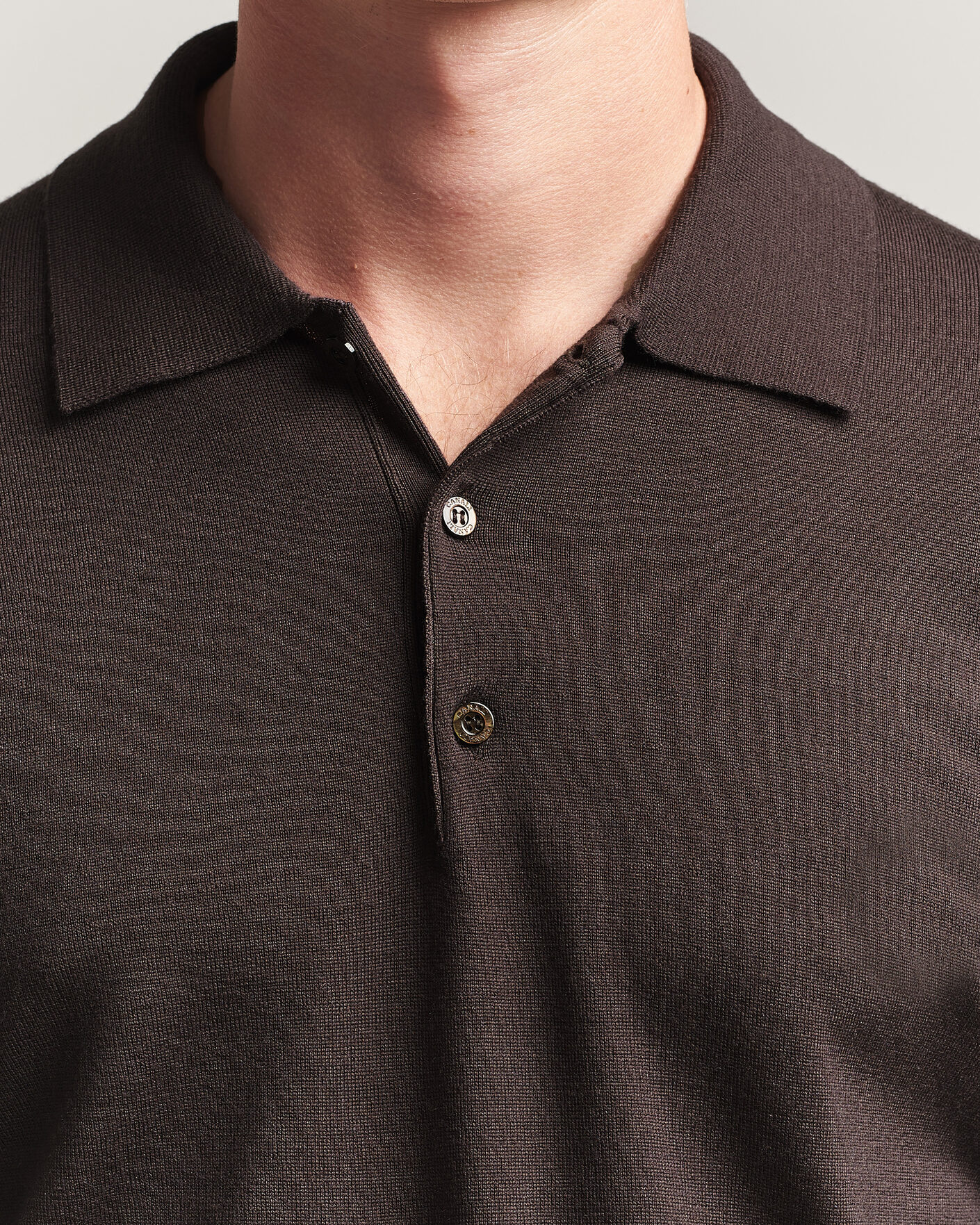 Herren | Pullover | Canali | Merino Wool Long Sleeve Polo Dark Brown