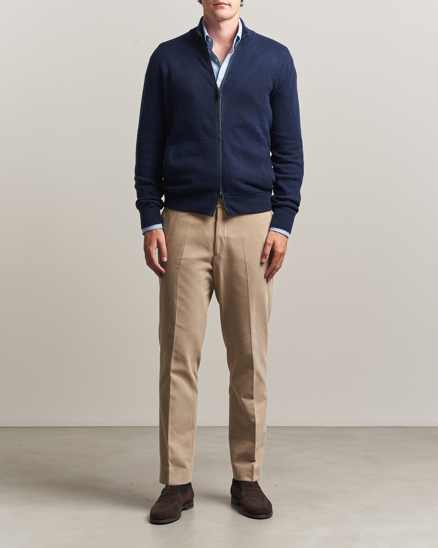 Herren | Pullover | Canali | Wool/Cashmere Full Zip Cardigan Navy