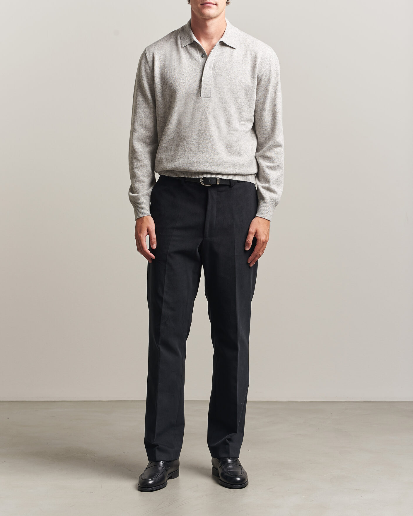 Herren | Pullover | Canali | Wool/Cashmere Long Sleeve Polo Light Grey