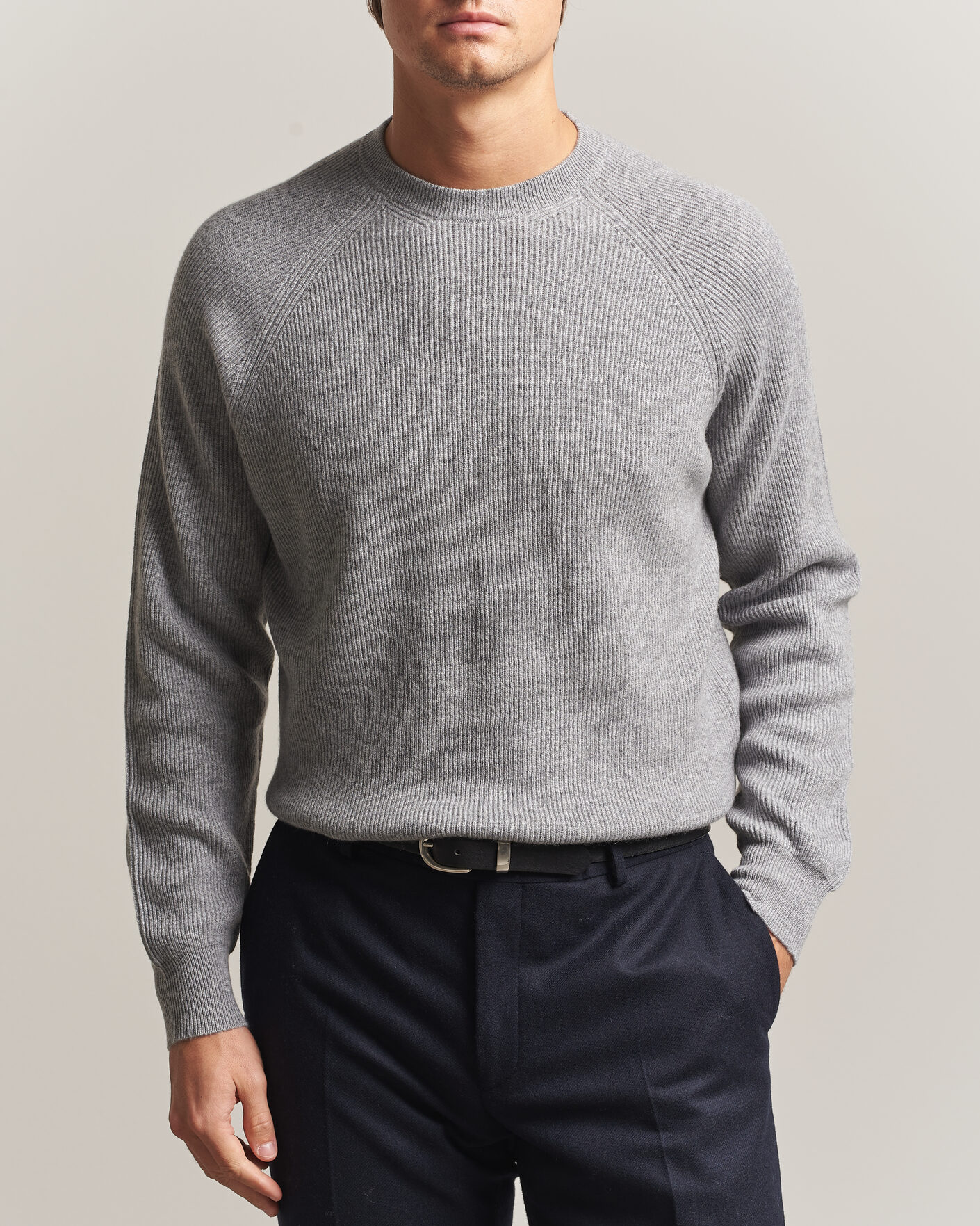Herren | Pullover | Canali | Rib Cashmere Sweater Light Grey