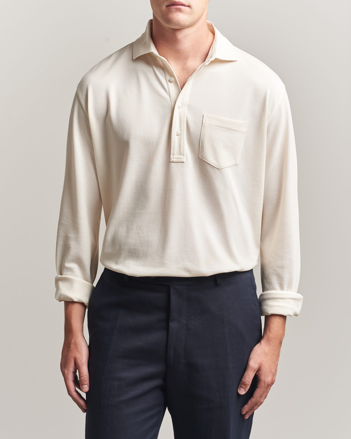 Herren | Poloshirts | Ralph Lauren Purple Label | Long Sleeve Washed Polo Classic Cream
