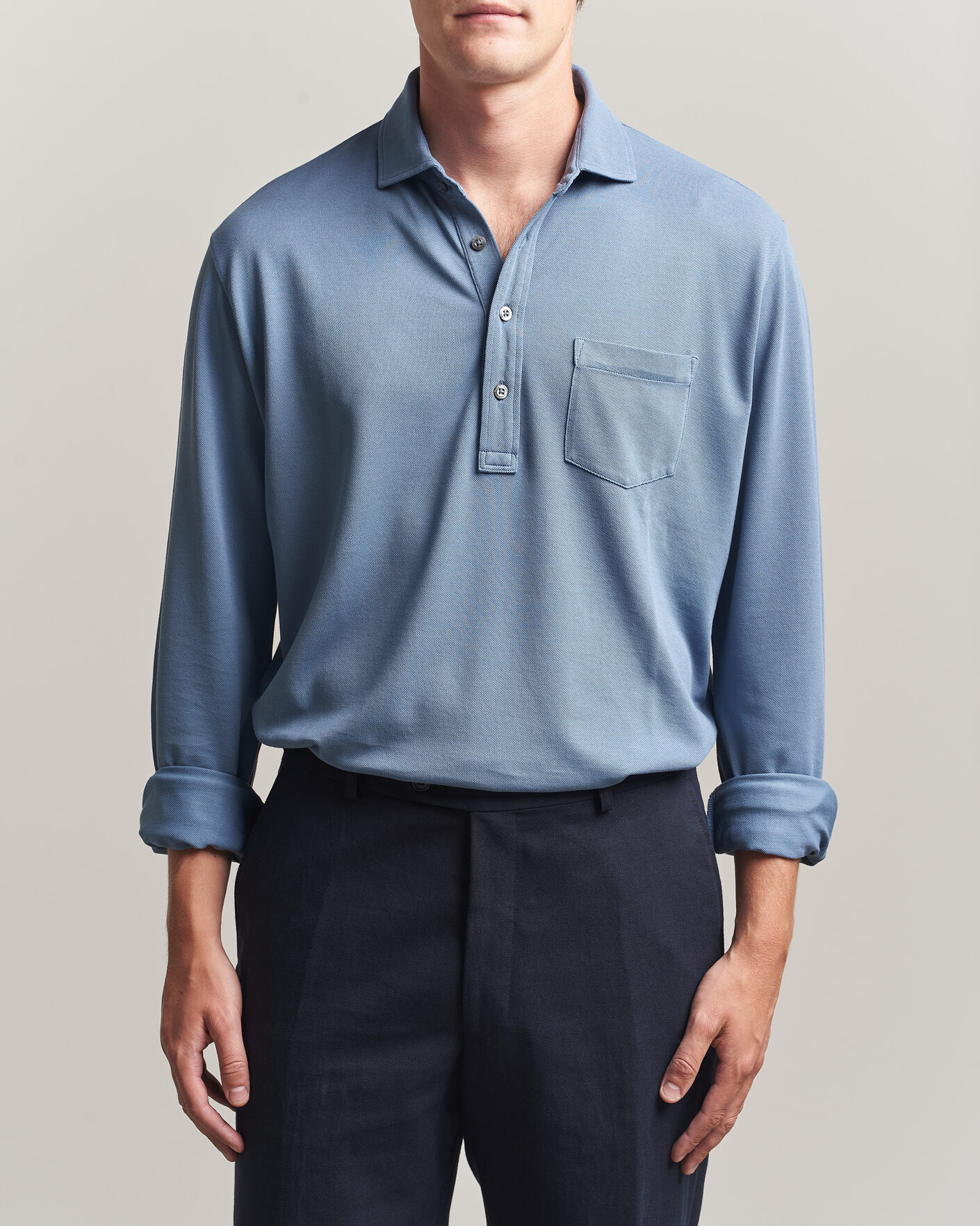 Herren | Poloshirts | Ralph Lauren Purple Label | Long Sleeve Washed Polo Blue Horizon