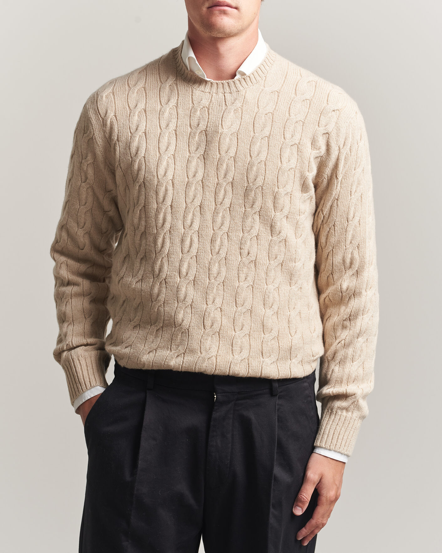 Herren | Pullover | Ralph Lauren Purple Label | Cashmere Cable Sweater Beige Melange