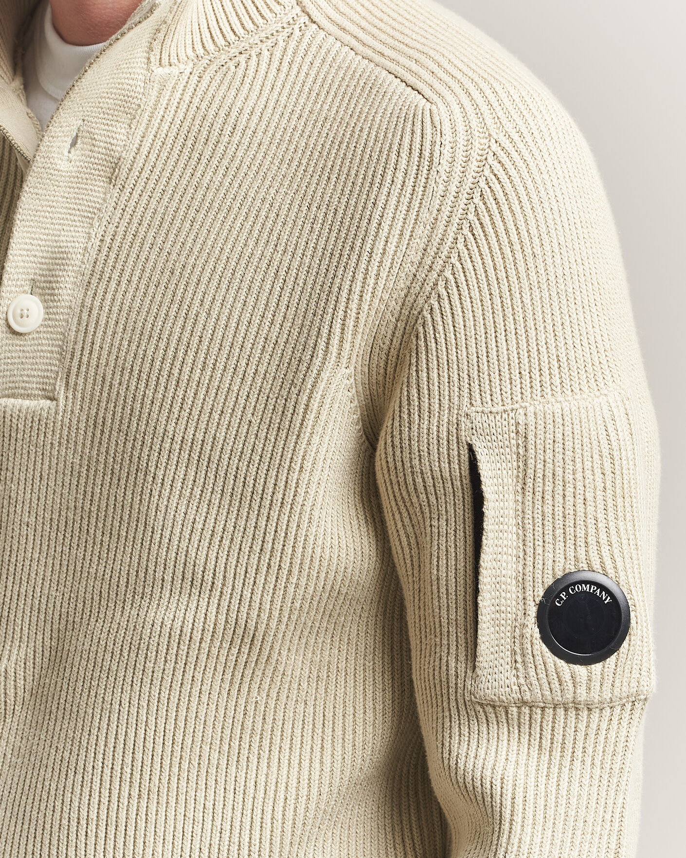 Herren | Pullover | C.P. Company | Full Rib Knitted Cotton Half Button Light Grey