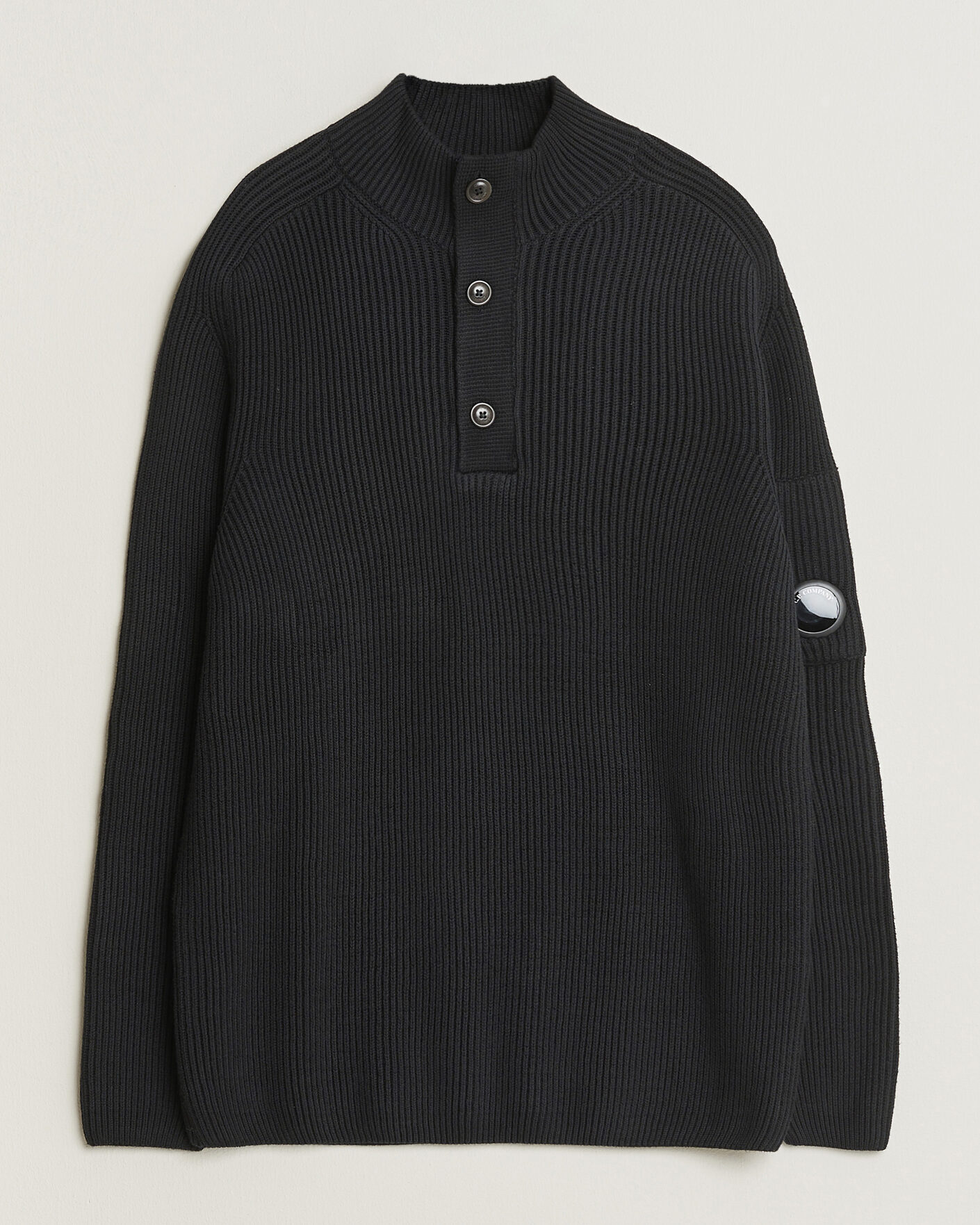 Herren | Pullover | C.P. Company | Full Rib Knitted Cotton Half Button Black