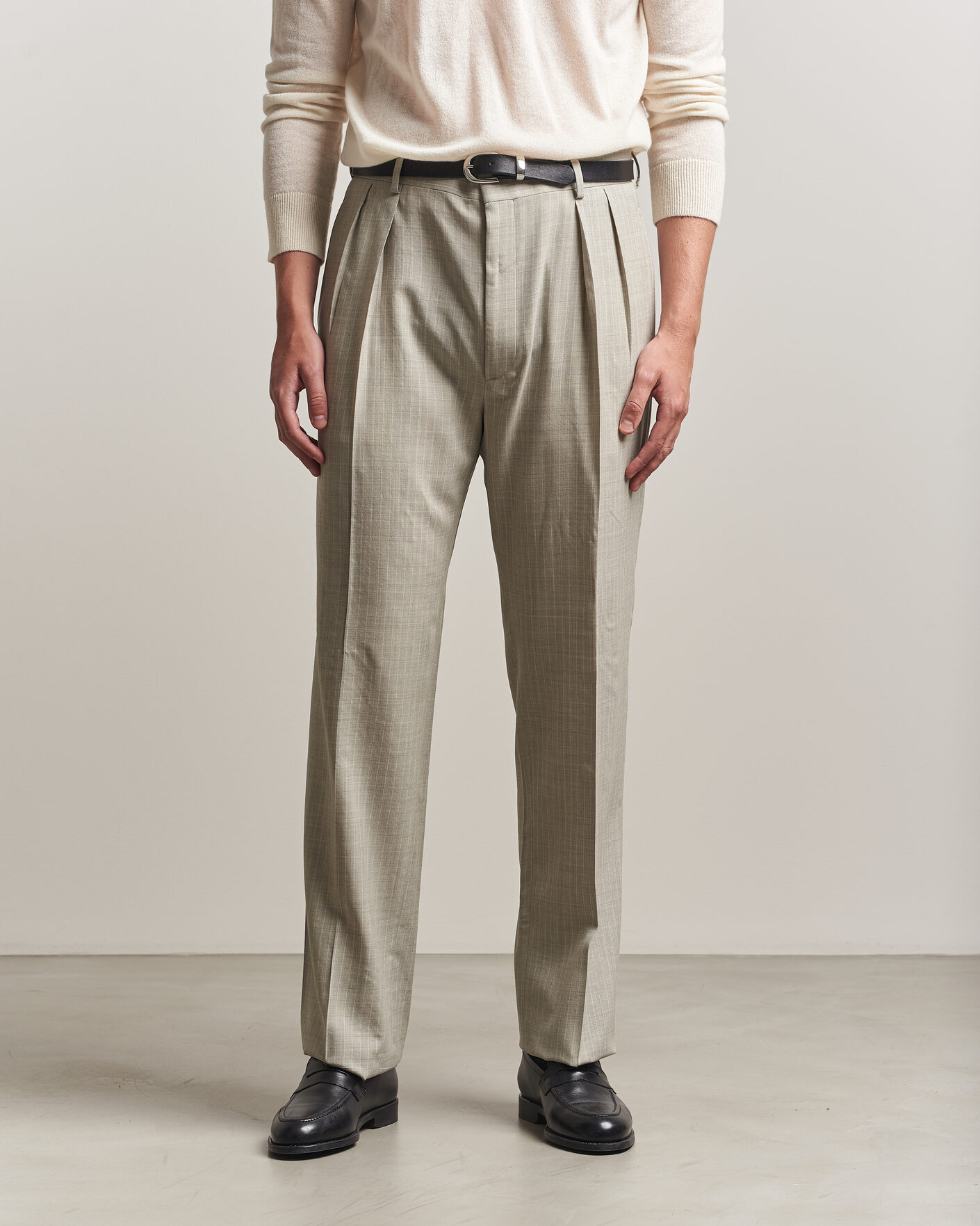 Herren | Hosen | Ralph Lauren Purple Label | Glenn Pinstriped Pleated Wool Trousers Grey