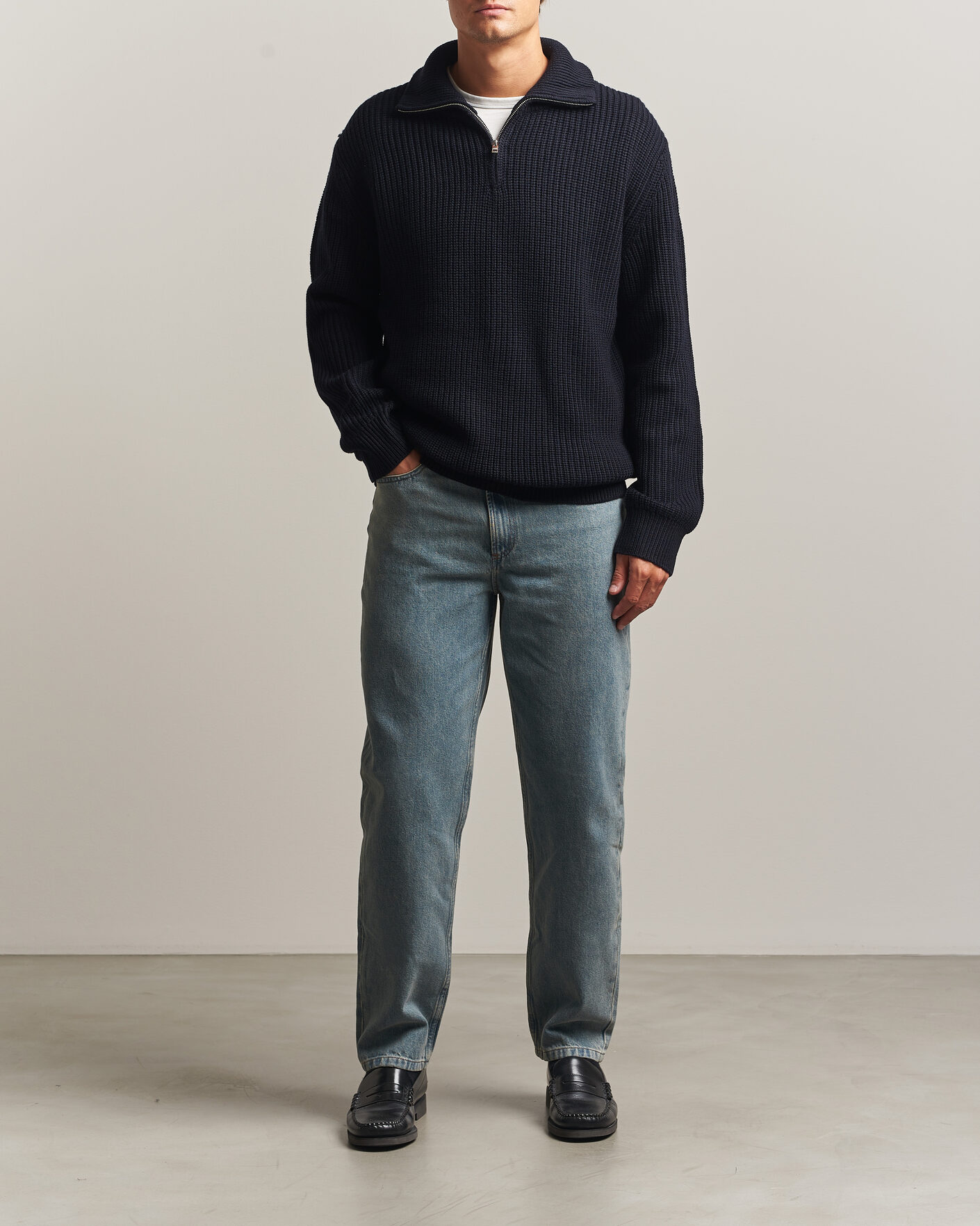 Herren | Pullover | A.P.C. | Daniel Wool Rib Knitted Half Zip Dark Navy