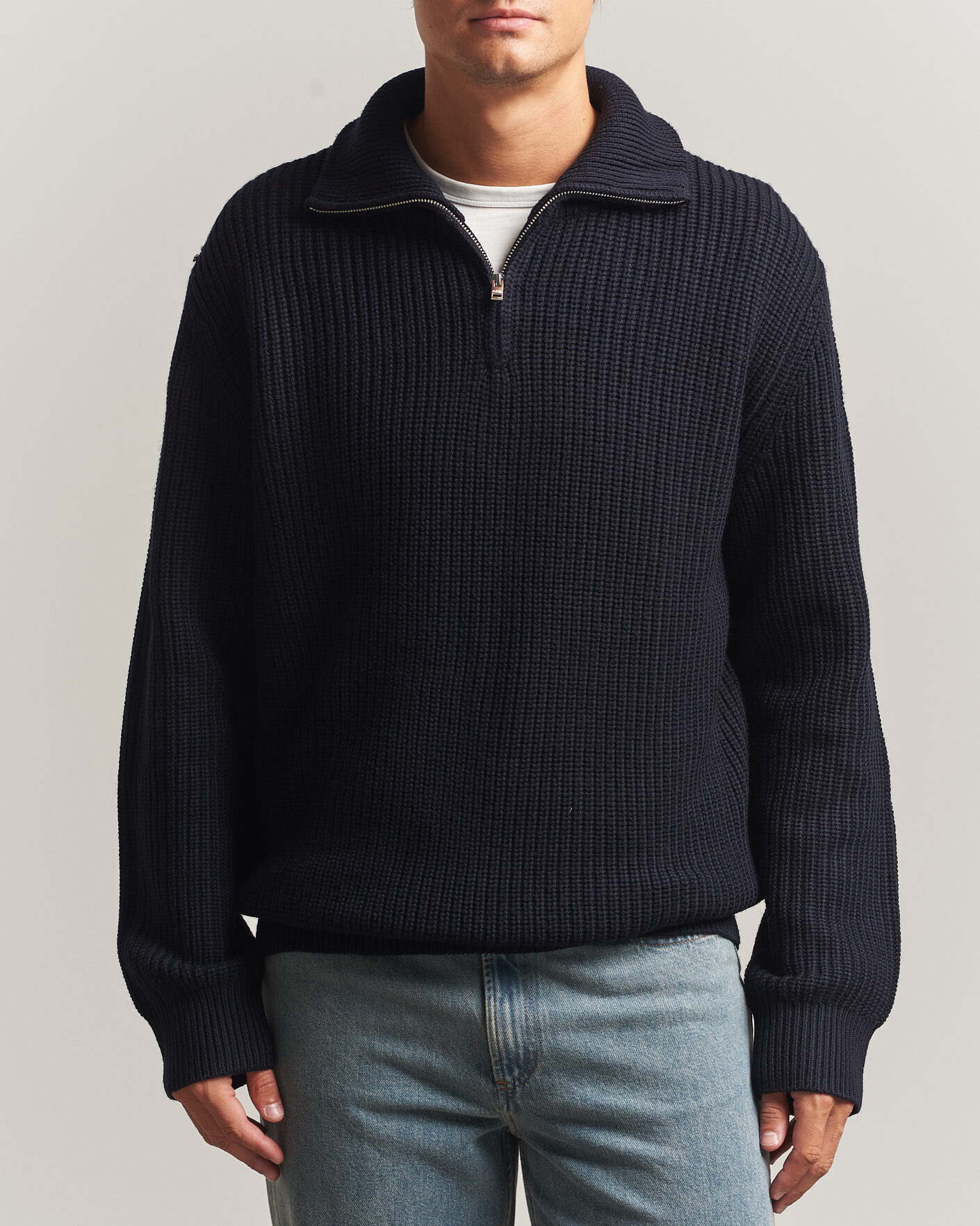 Herren | Pullover | A.P.C. | Daniel Wool Rib Knitted Half Zip Dark Navy