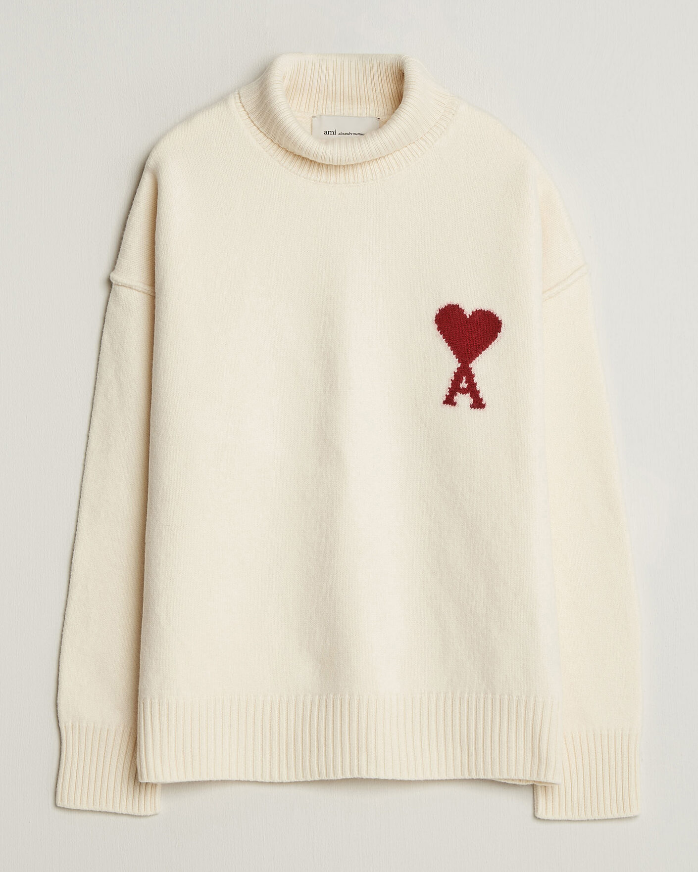 Herren | Pullover | AMI | Big Heart Logo Wool Knitted Polo Ecru