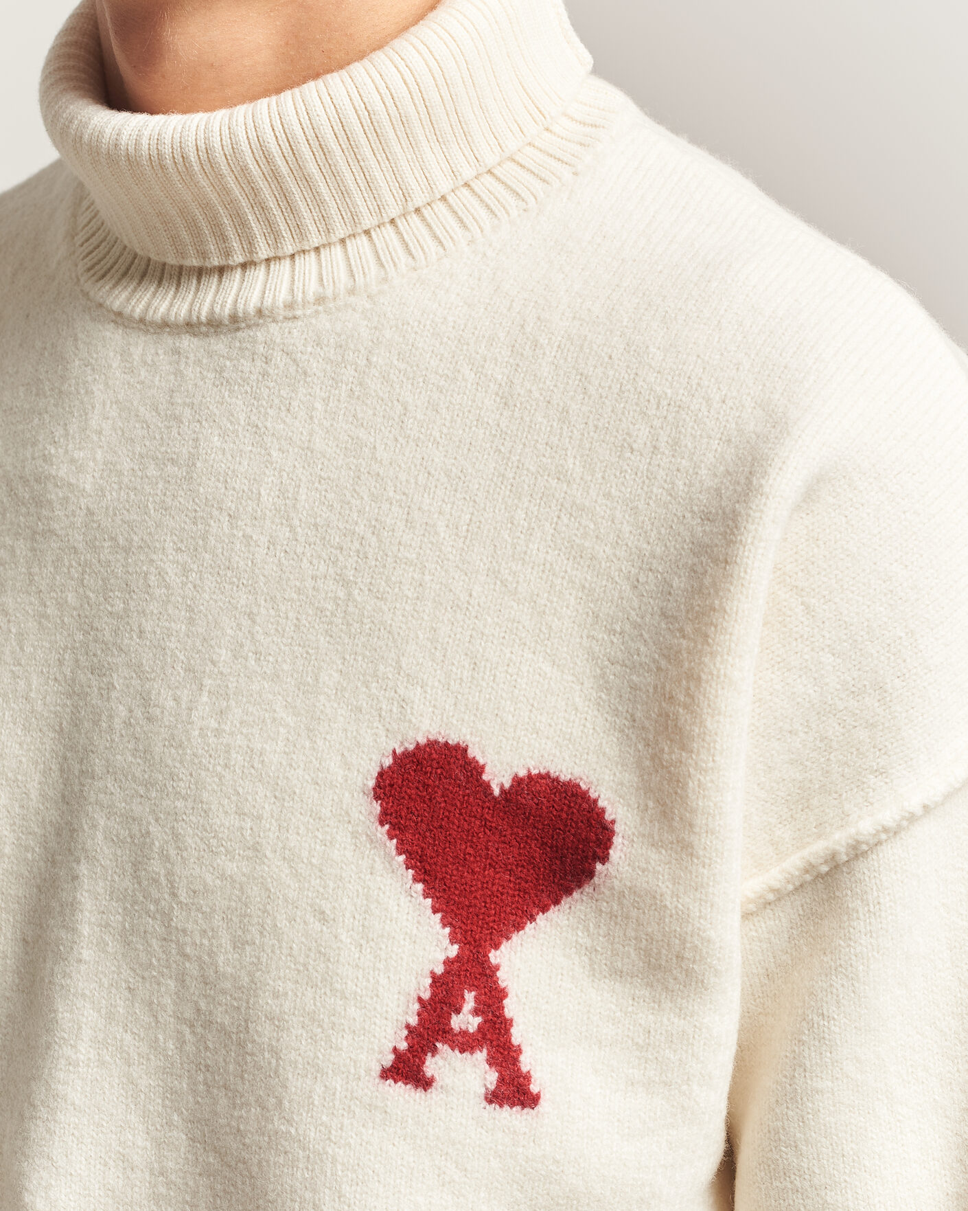 Herren | Pullover | AMI | Big Heart Logo Wool Knitted Polo Ecru