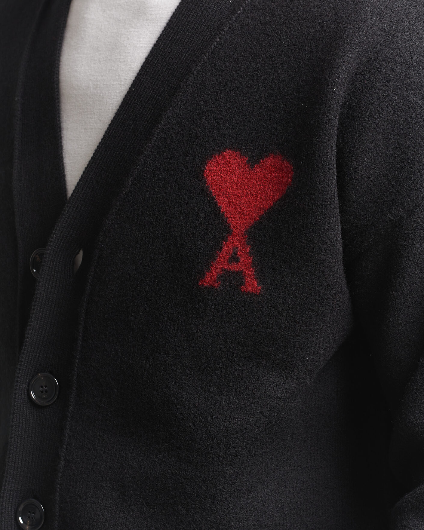 Herren | Pullover | AMI | Big Heart Logo Wool Knitted Cardigan Black