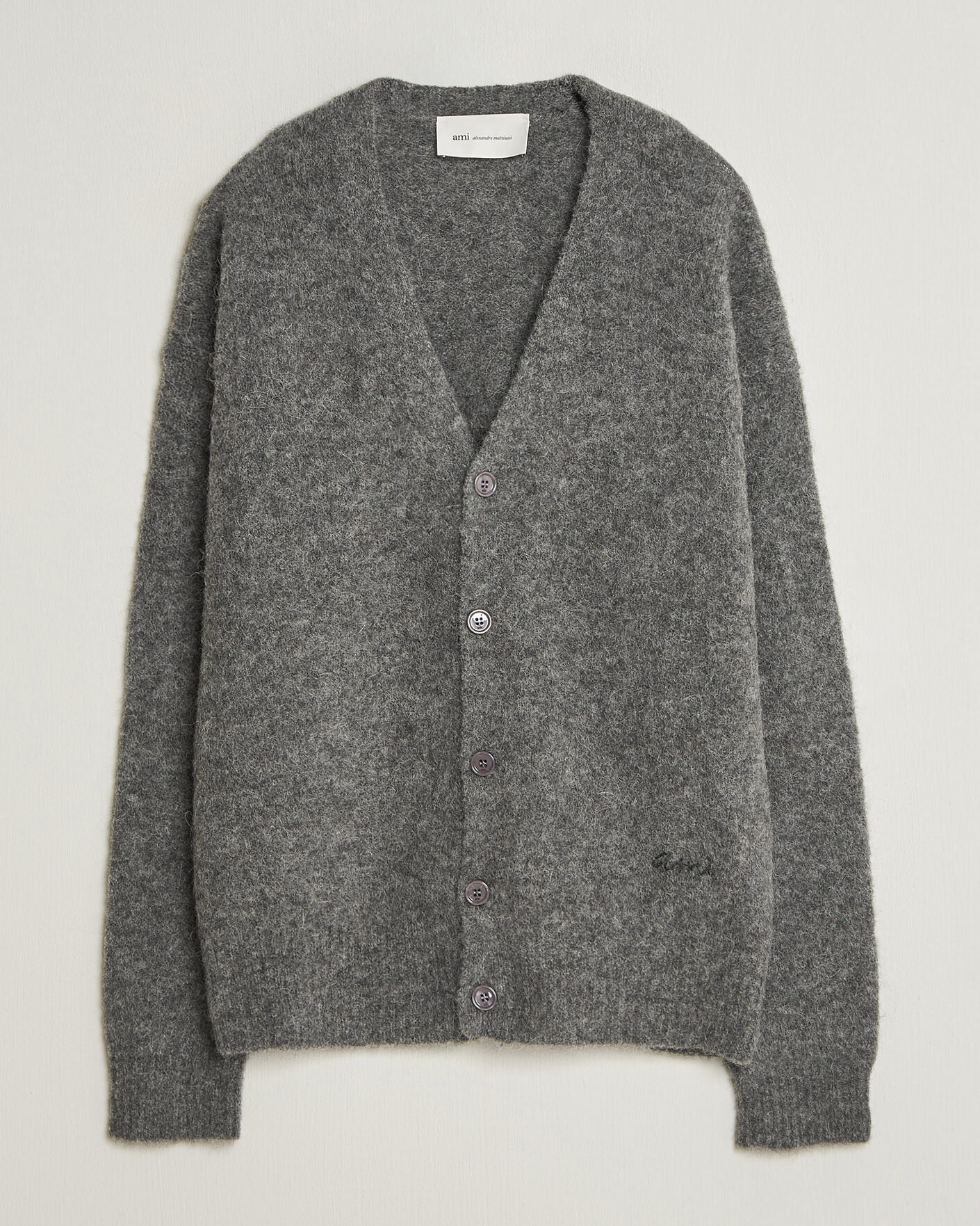 Herren | Pullover | AMI | Signature Logo Wool Knitted Cardigan Grey Melange