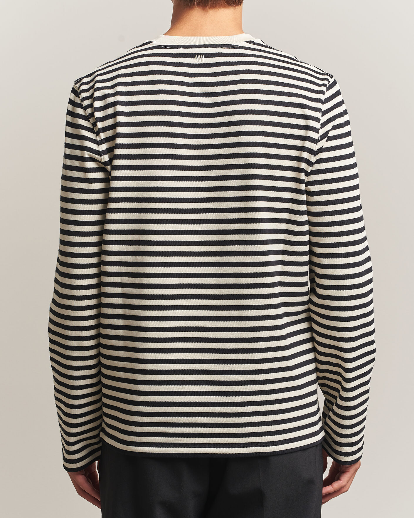 Herren | T-Shirts | AMI | Black Heart Logo Striped Long Sleeve T-Shirt Black/Ivory
