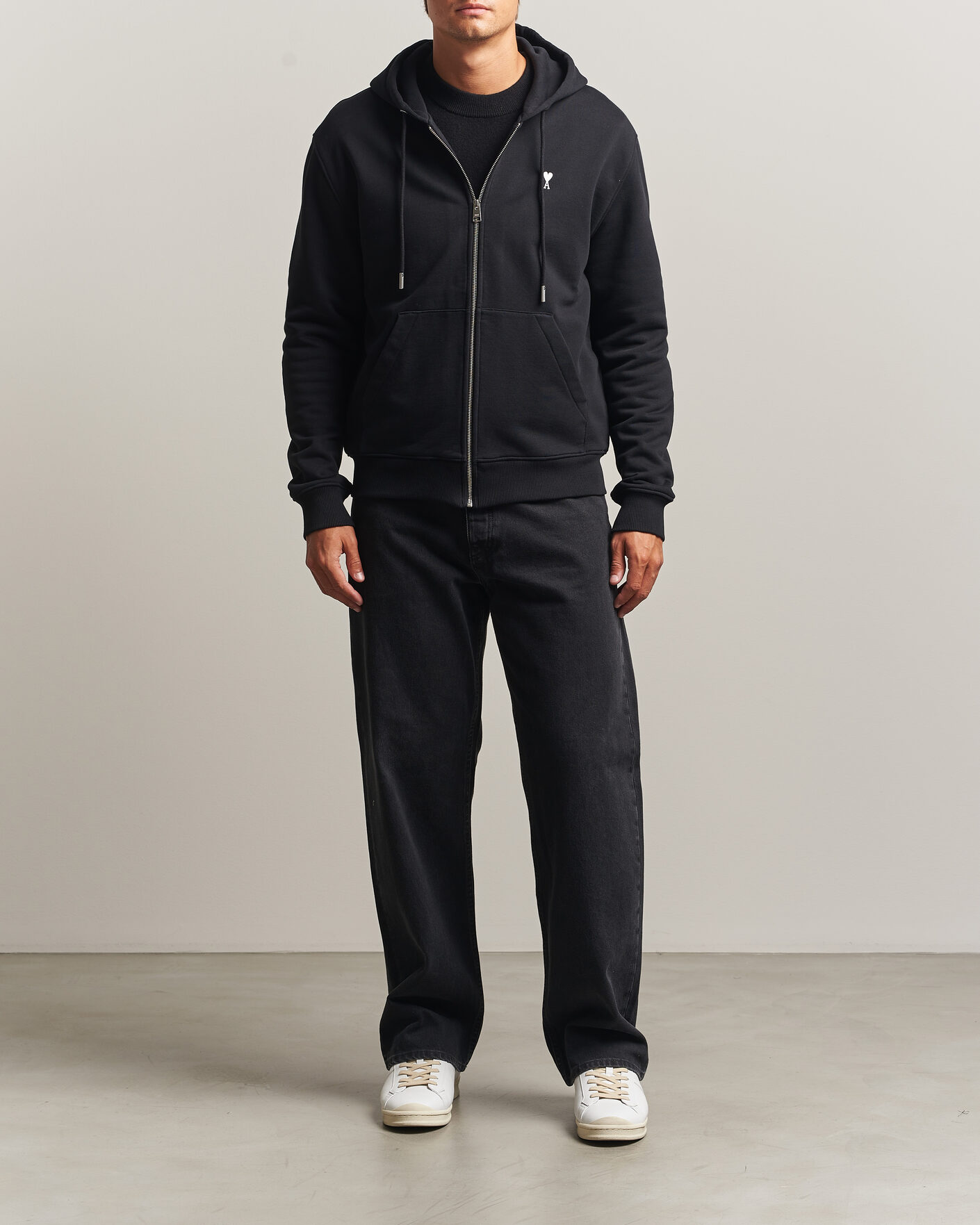 Herren | Pullover | AMI | Contrasted Heart Logo Full Zip Hoodie Black