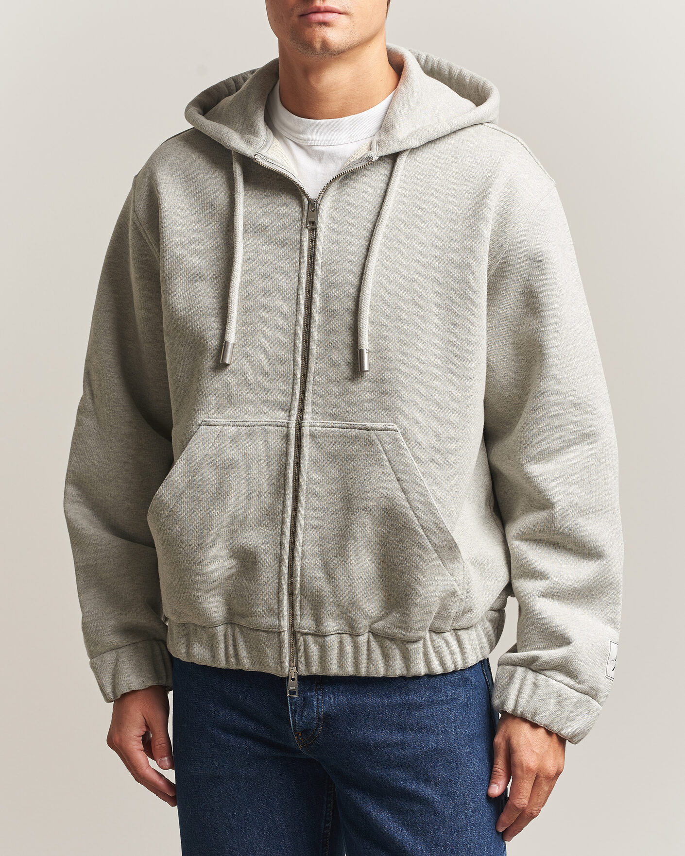Herren | Pullover | AMI | Heritage Logo Full Zip Hoodie Light Grey Melange