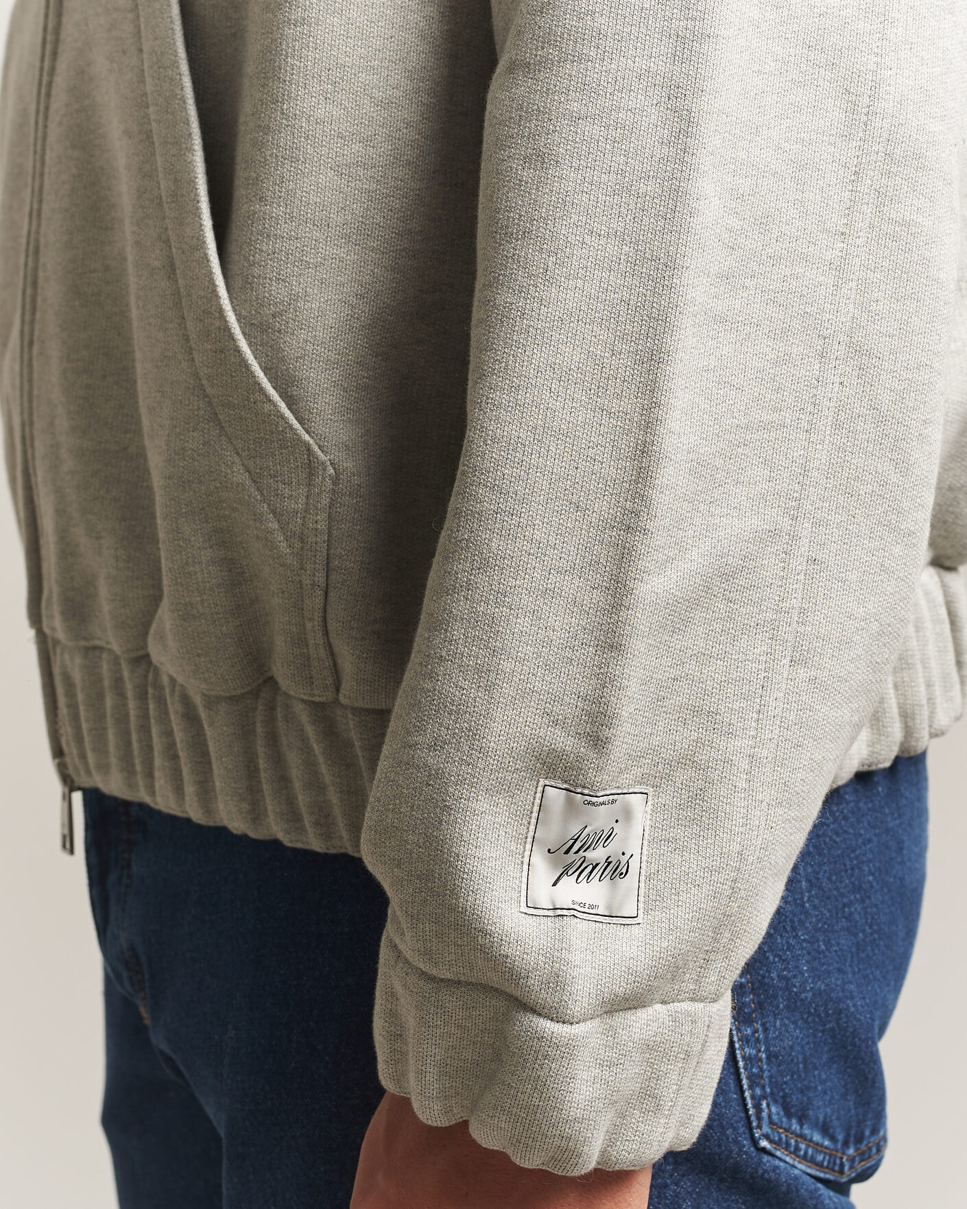 Herren | Pullover | AMI | Heritage Logo Full Zip Hoodie Light Grey Melange