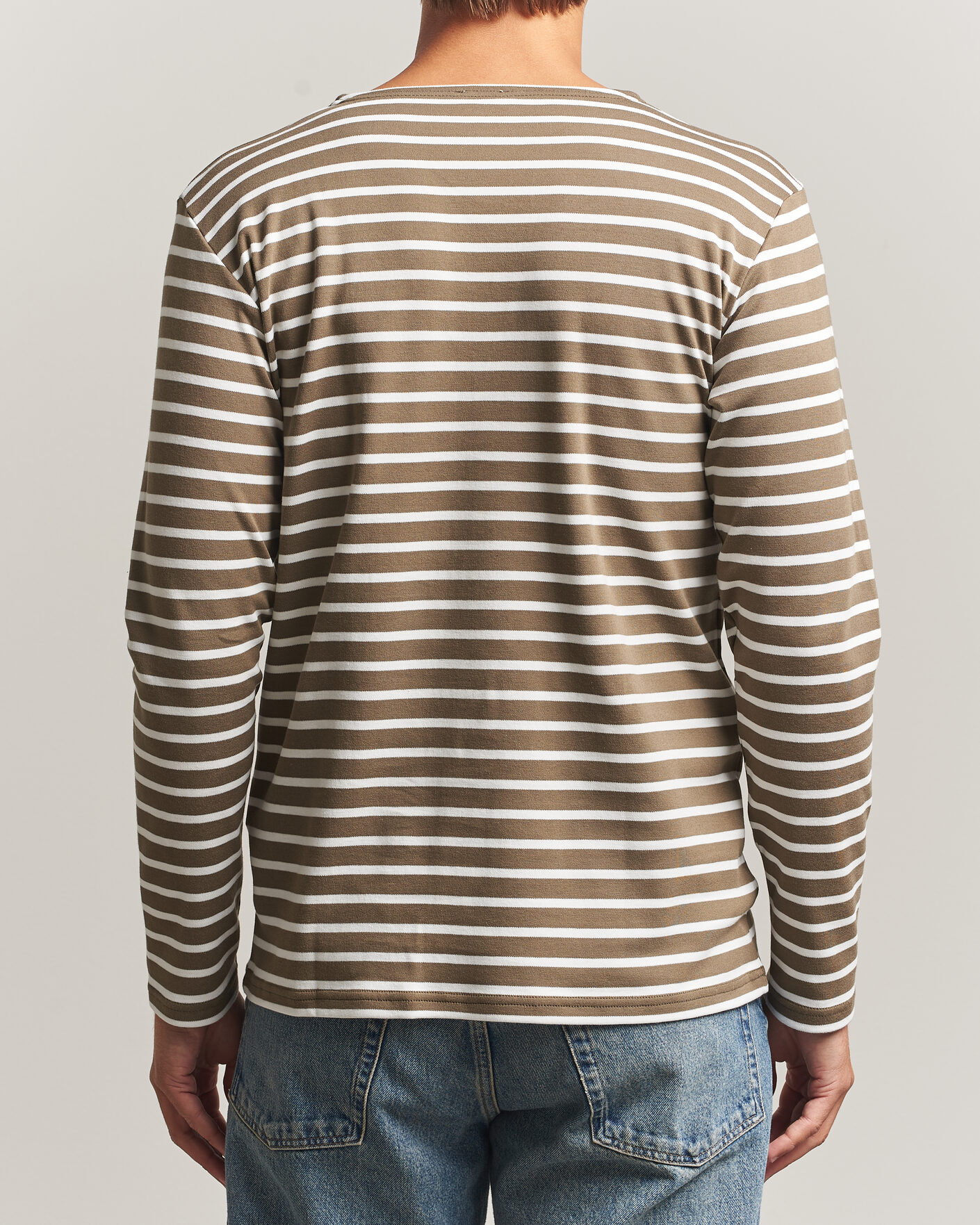 Herren | T-Shirts | Armor-lux | Houat Héritage Stripe Long Sleeve T-Shirt Olive/Milk