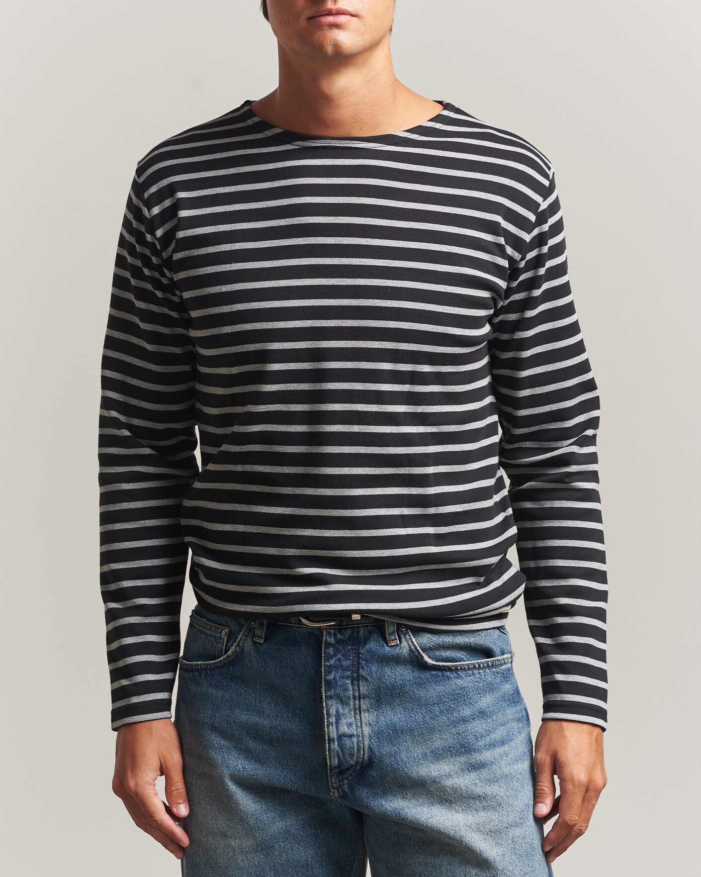 Herren | T-Shirts | Armor-lux | Houat Héritage Stripe Long Sleeve T-Shirt Black/Grey