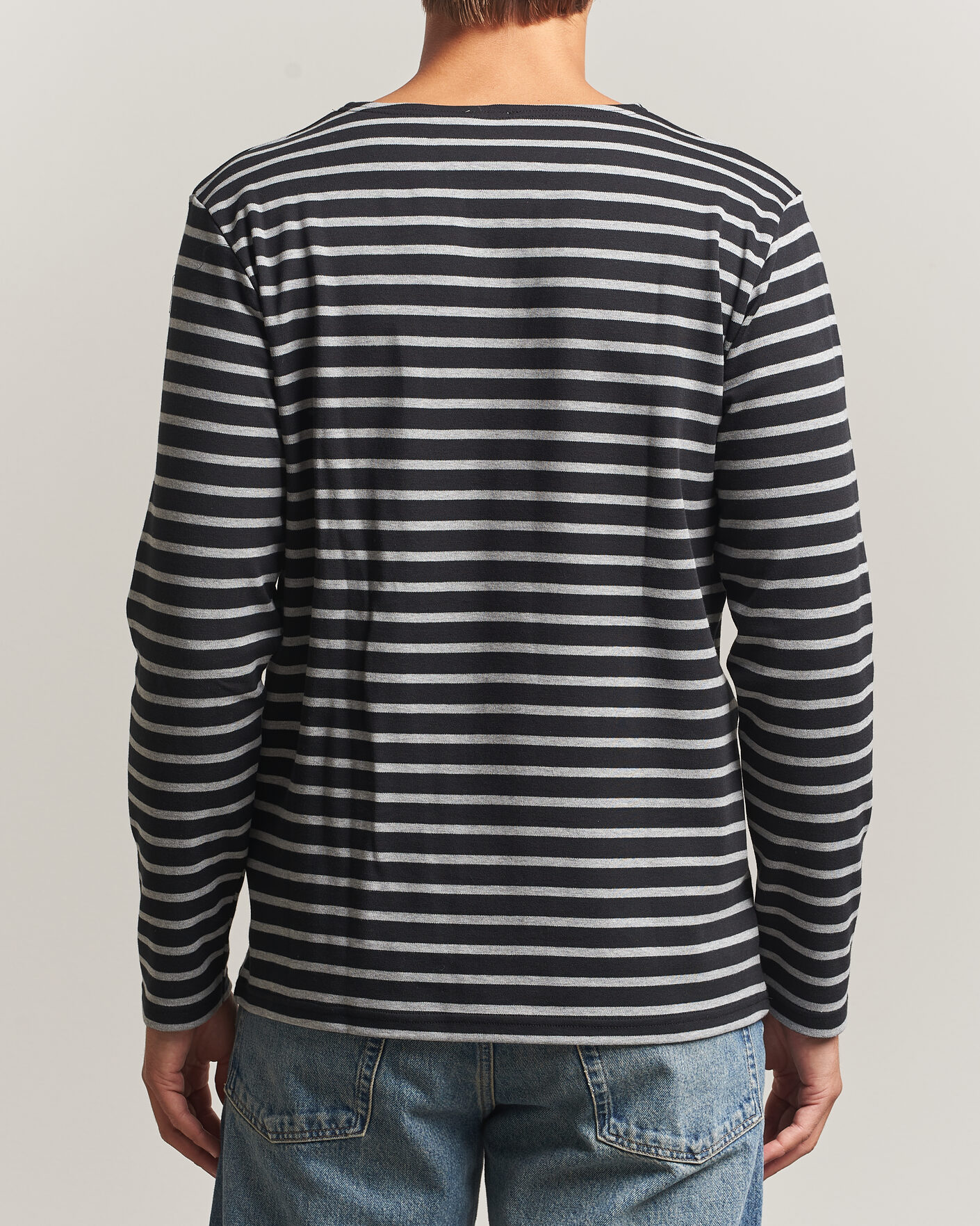 Herren | T-Shirts | Armor-lux | Houat Héritage Stripe Long Sleeve T-Shirt Black/Grey