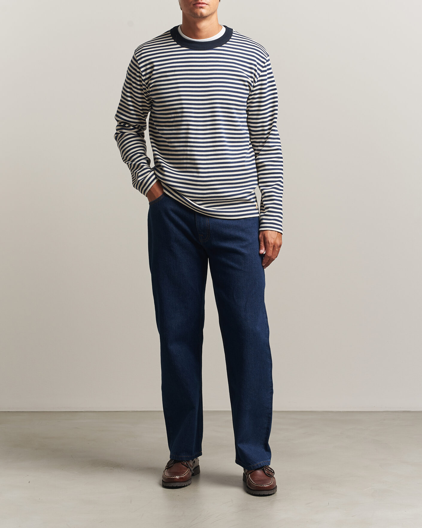 Herren | T-Shirts | Armor-lux | Héritage Striped Long Sleeve T-Shirt Marine/Milk