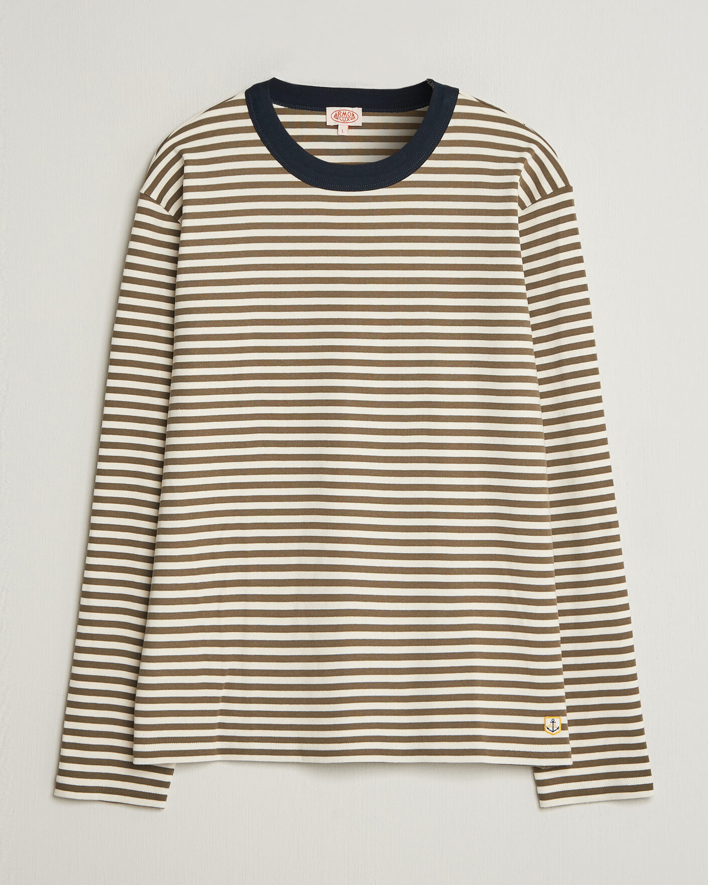 Herren | T-Shirts | Armor-lux | Héritage Striped Long Sleeve T-Shirt Olive/Milk