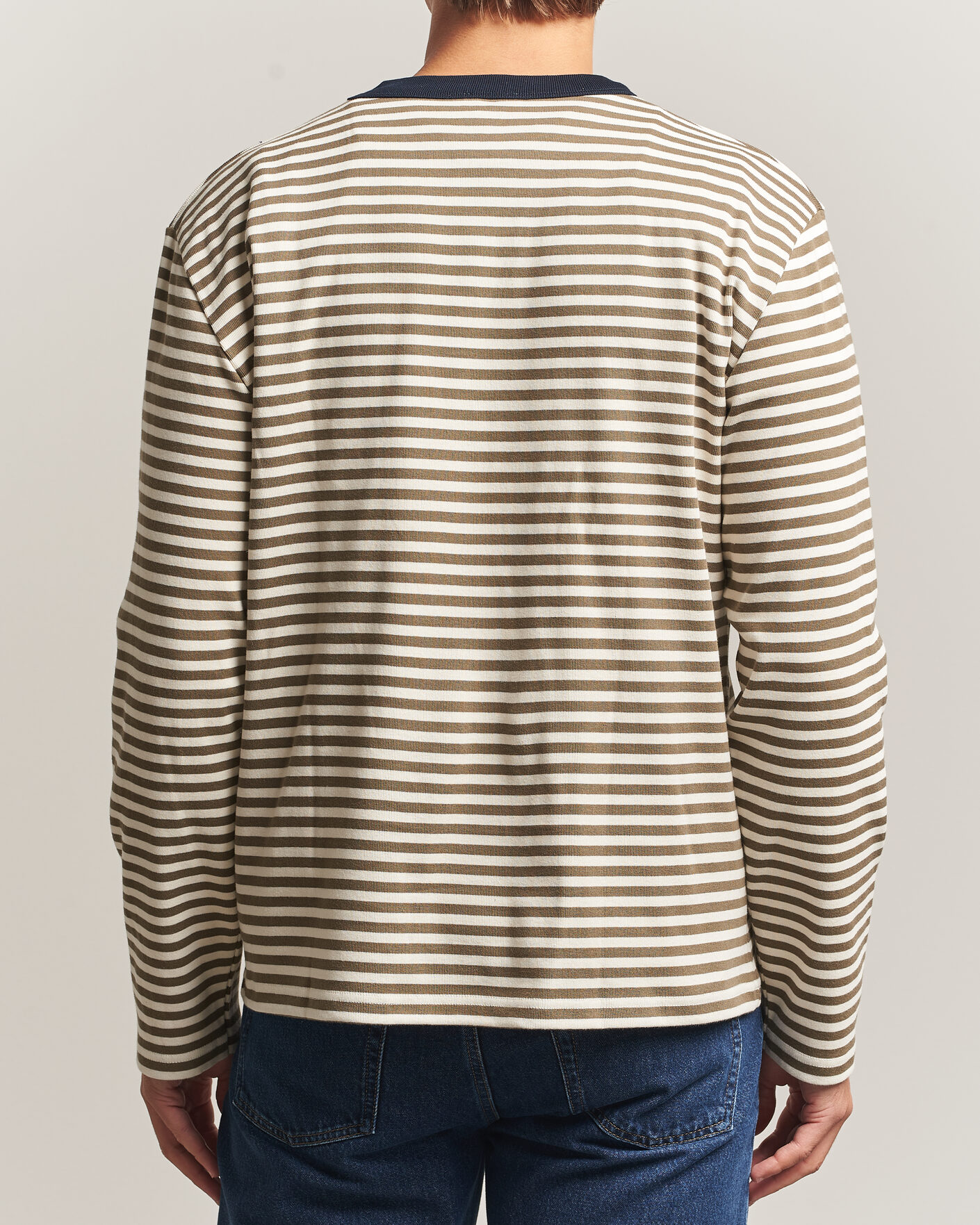 Herren | T-Shirts | Armor-lux | Héritage Striped Long Sleeve T-Shirt Olive/Milk