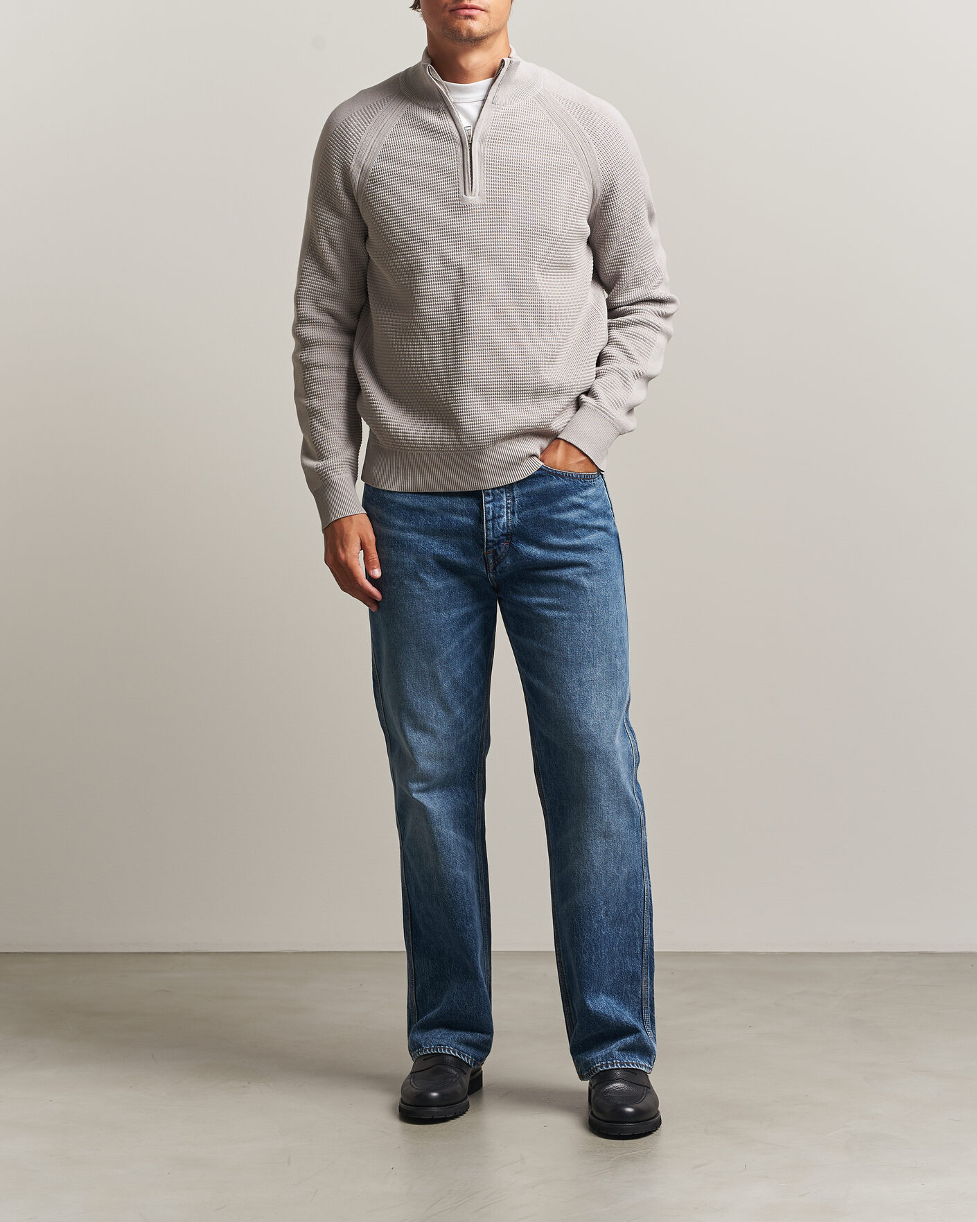 Herren | Pullover | Belstaff | Bradwell Cotton Knitted Quarter Zip Concrete