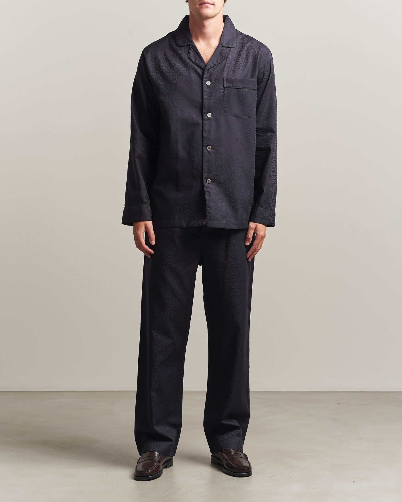 Herren | Schlafanzüge & Bademäntel | Derek Rose | Piped Jacquard Cotton Pyjama Set Black