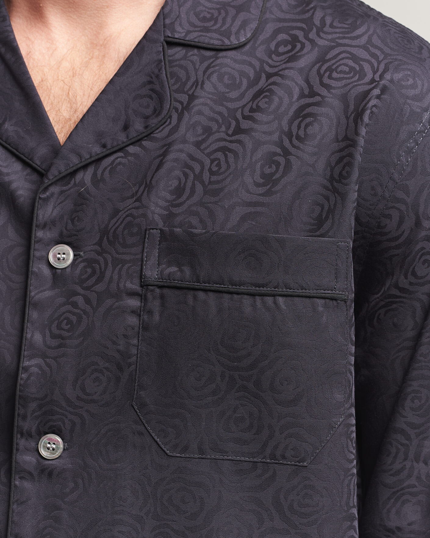Herren | Schlafanzüge & Bademäntel | Derek Rose | Piped Jacquard Cotton Pyjama Set Black