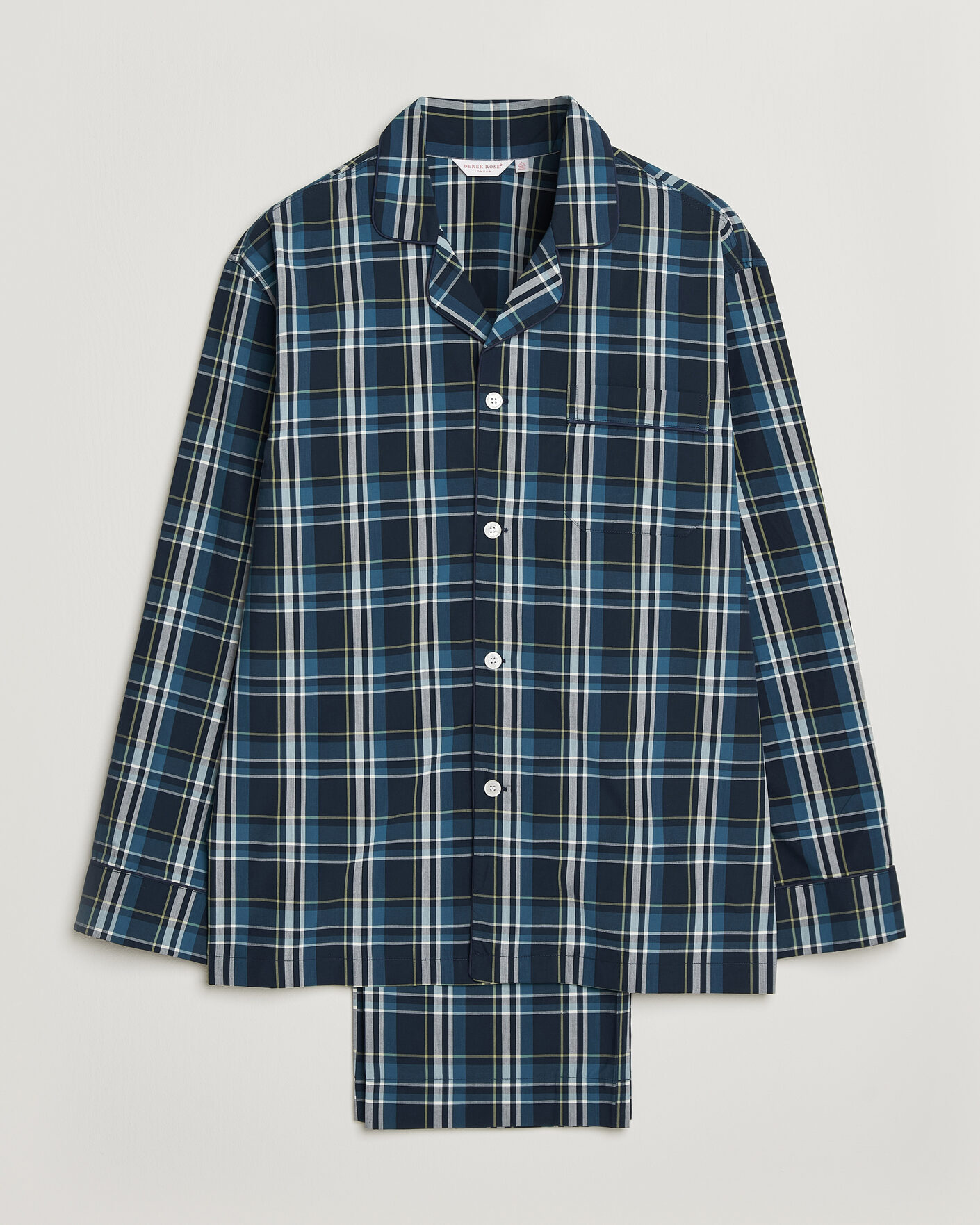 Herren | Schlafanzüge & Bademäntel | Derek Rose | Piped Checked Cotton Pyjama Set Navy