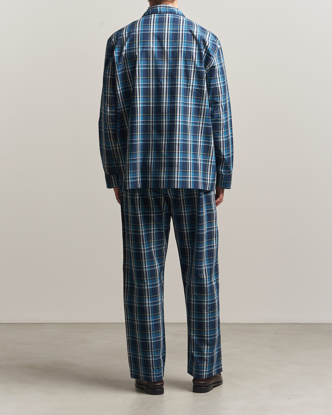 Herren | Schlafanzüge & Bademäntel | Derek Rose | Piped Checked Cotton Pyjama Set Navy