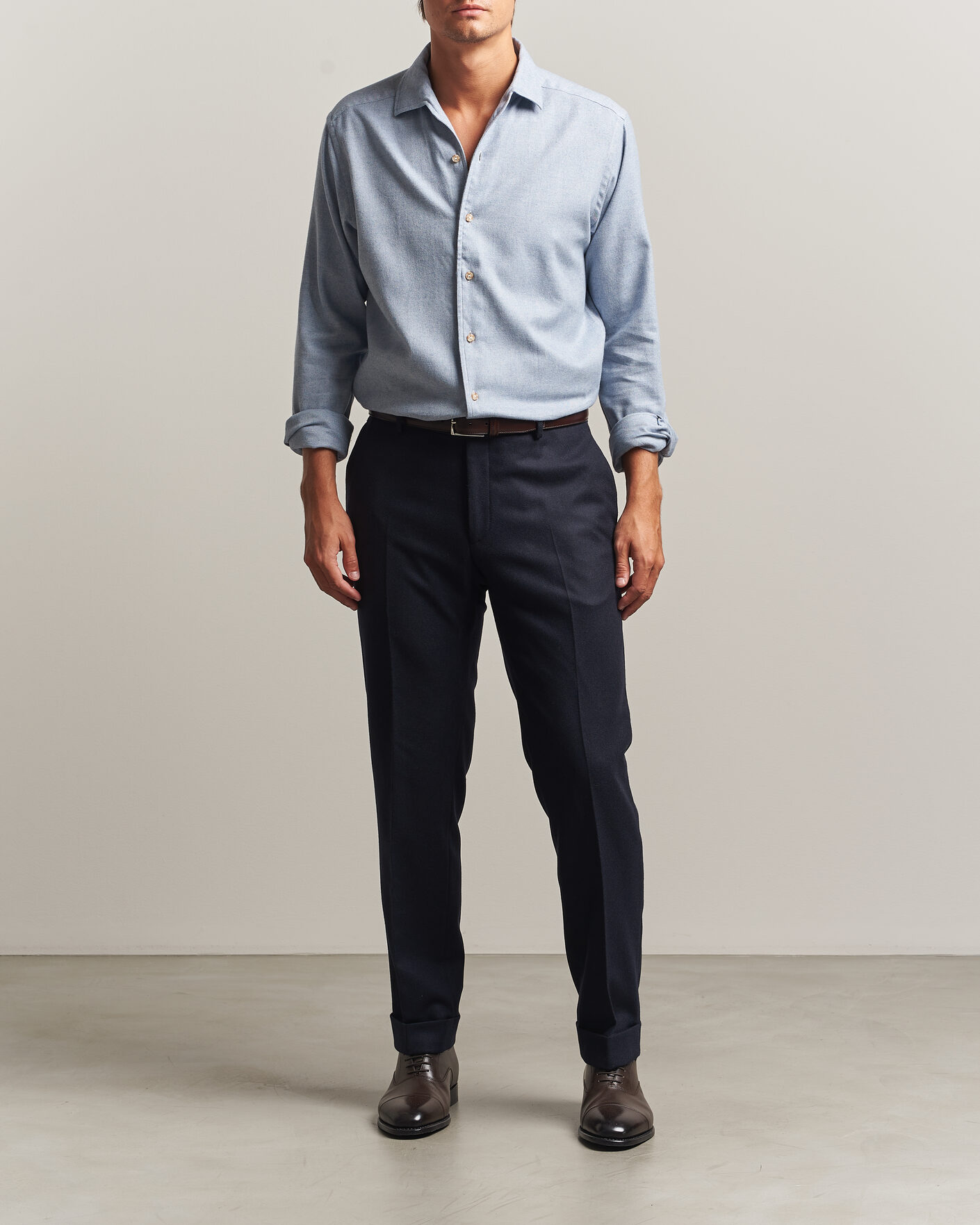 Herren | Hemden | Eton | Casual Fit One Piece Collar Flannel Shirt Light Blue