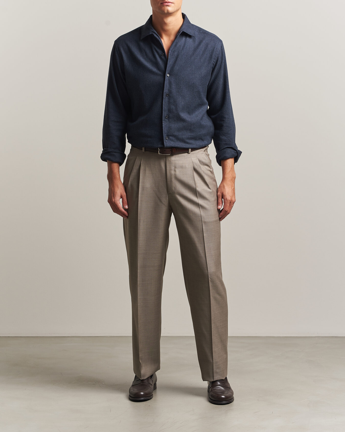 Herren | Hemden | Eton | Casual Fit One Piece Collar Flannel Shirt Navy Blue