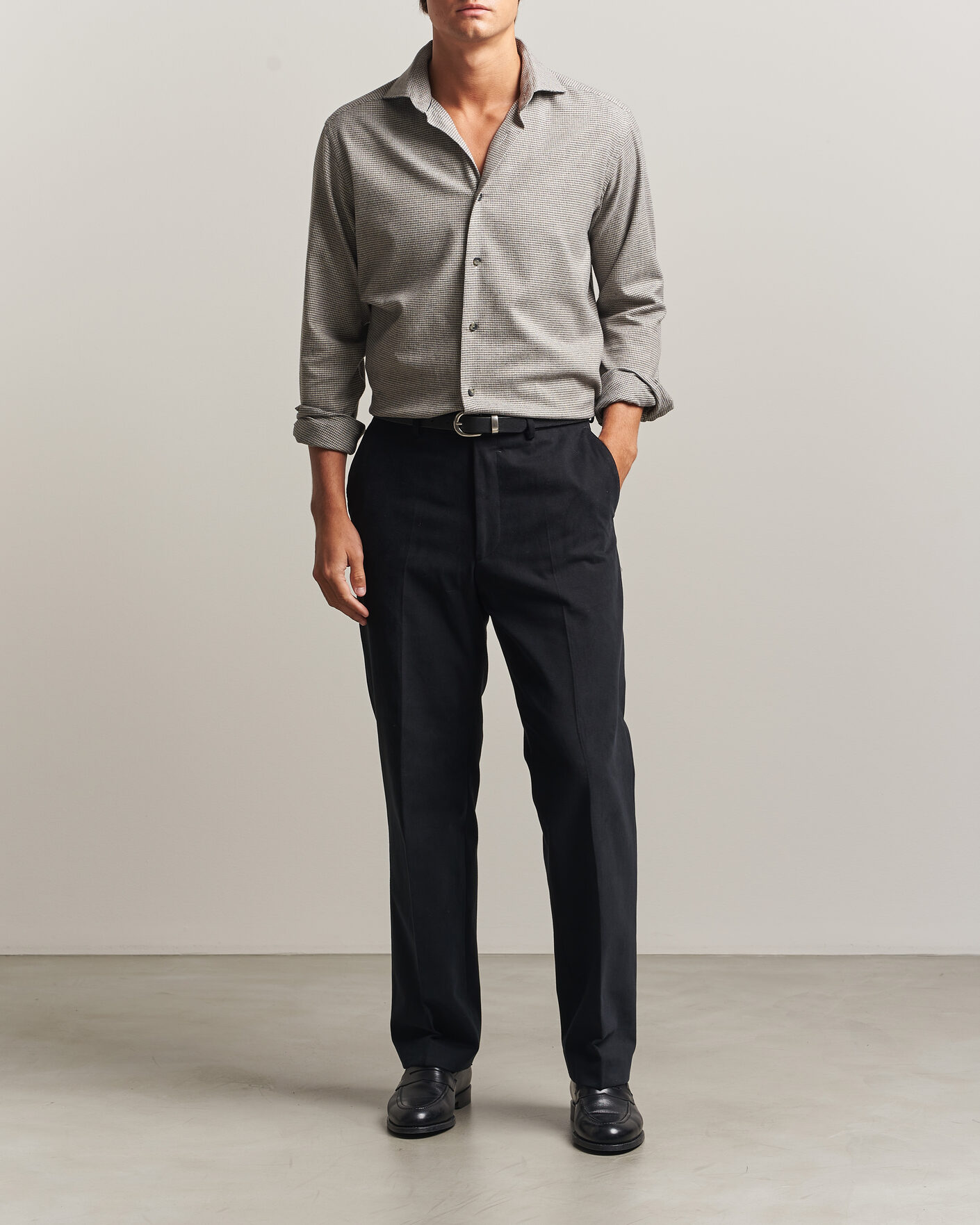 Herren | Hemden | Eton | Casual Fit Houndstooth Flannel Shirt Mid Grey