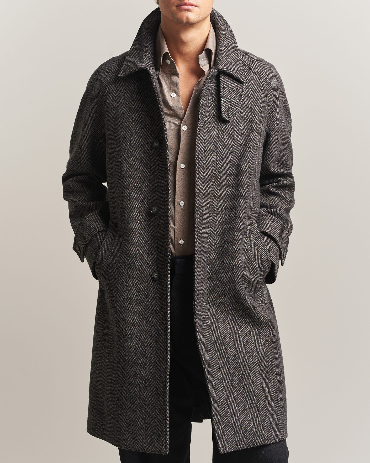 Herren | Jacken | Eton | Wool/Cashmere Herringbone Raglan Coat Dark Brown