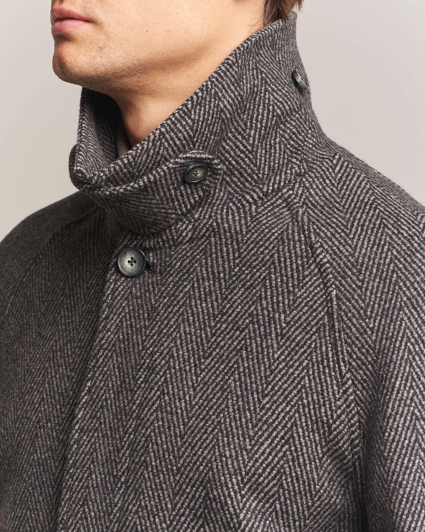 Herren | Jacken | Eton | Wool/Cashmere Herringbone Raglan Coat Dark Brown