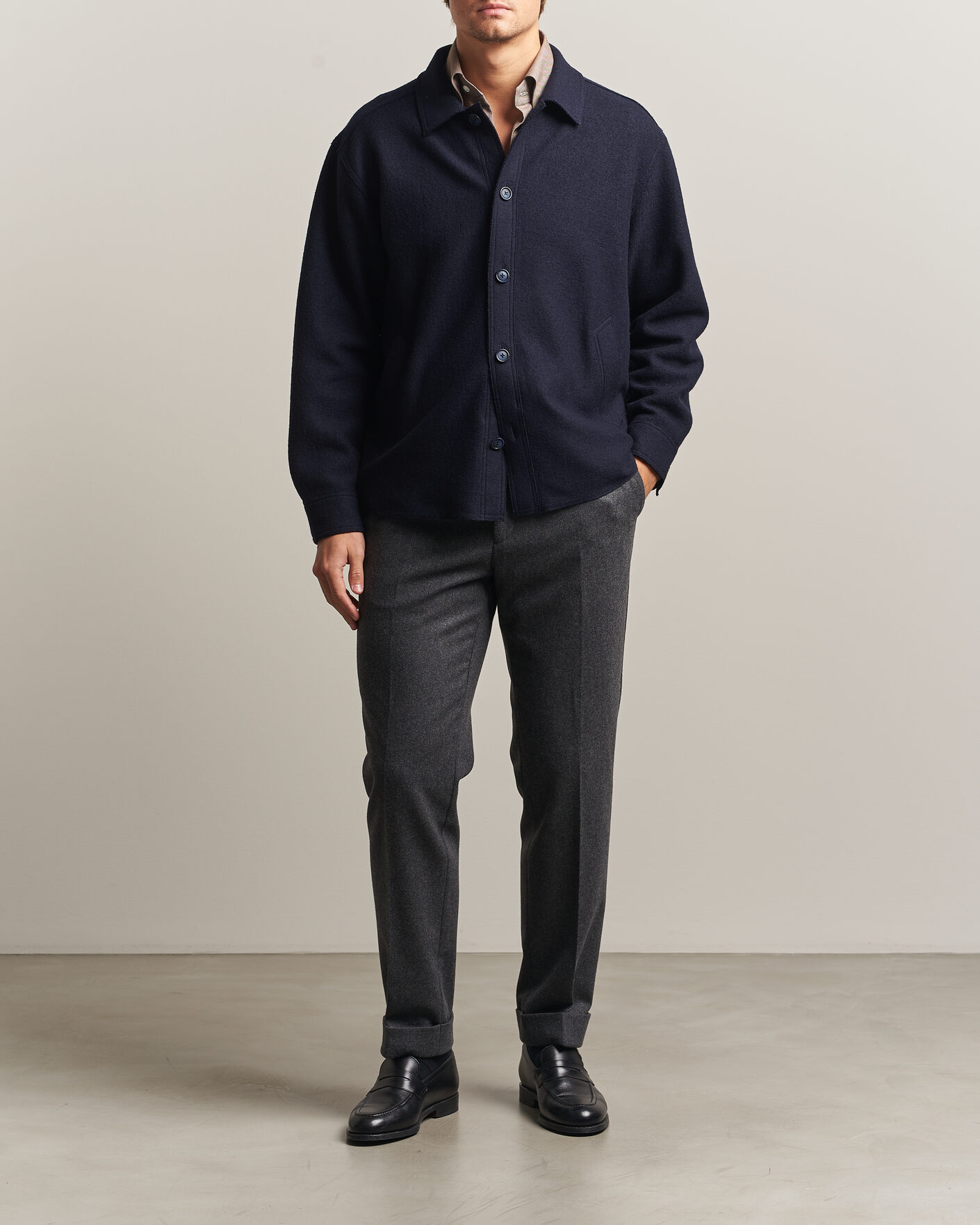 Herren | Jacken | Eton | Boiled Wool Shirt Jacket Navy Blue
