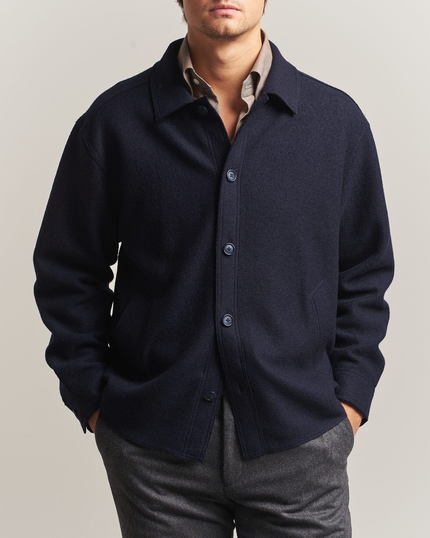 Herren | Jacken | Eton | Boiled Wool Shirt Jacket Navy Blue