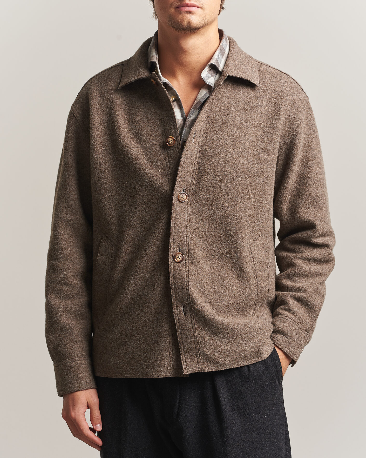 Herren | Jacken | Eton | Boiled Wool Shirt Jacket Brown