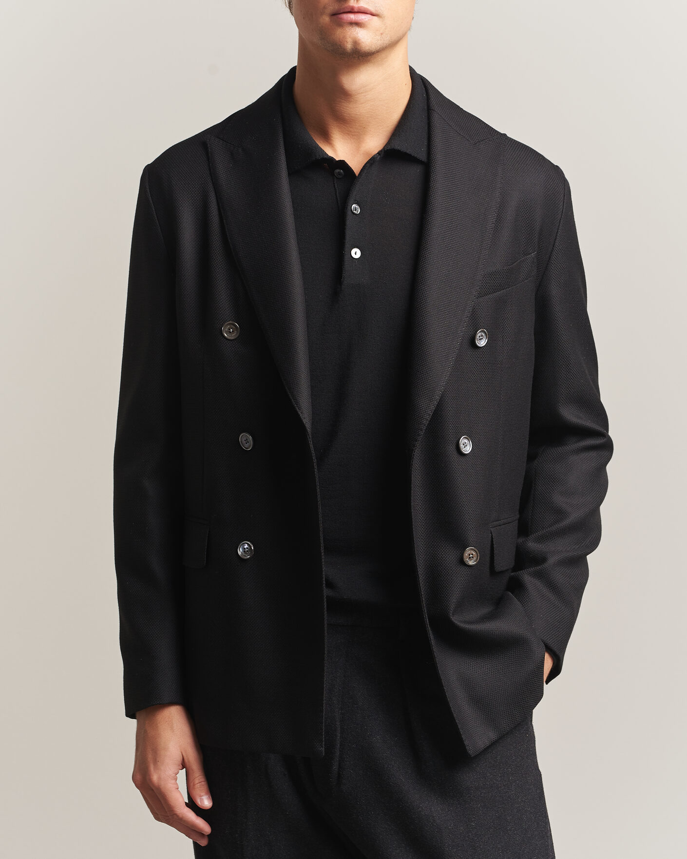 Herren | Sakkos | Eton | Double Breasted Hopsack Soft jacket Black