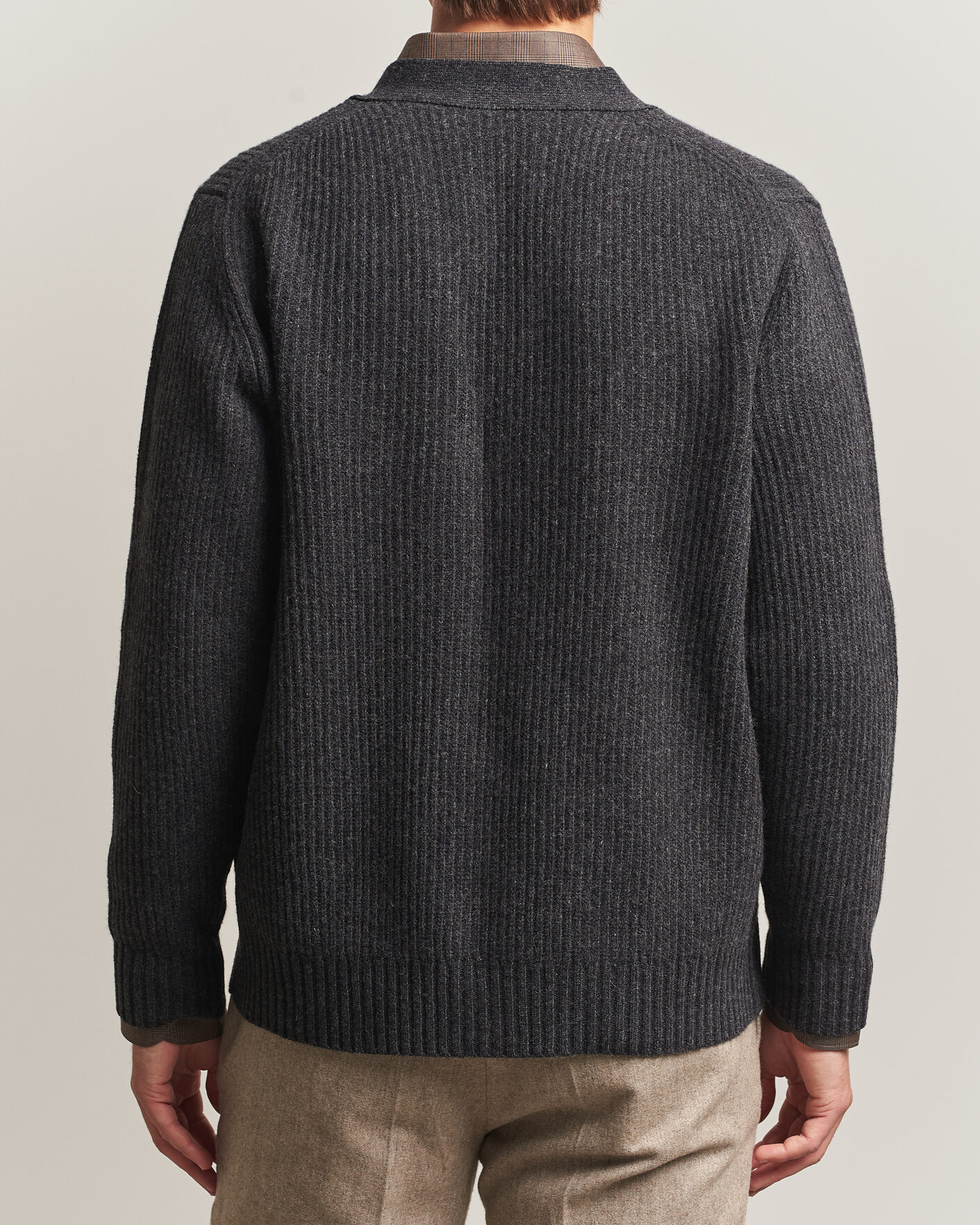 Herren | Pullover | Eton | Merino Wool Rib Cardigan Dark Grey