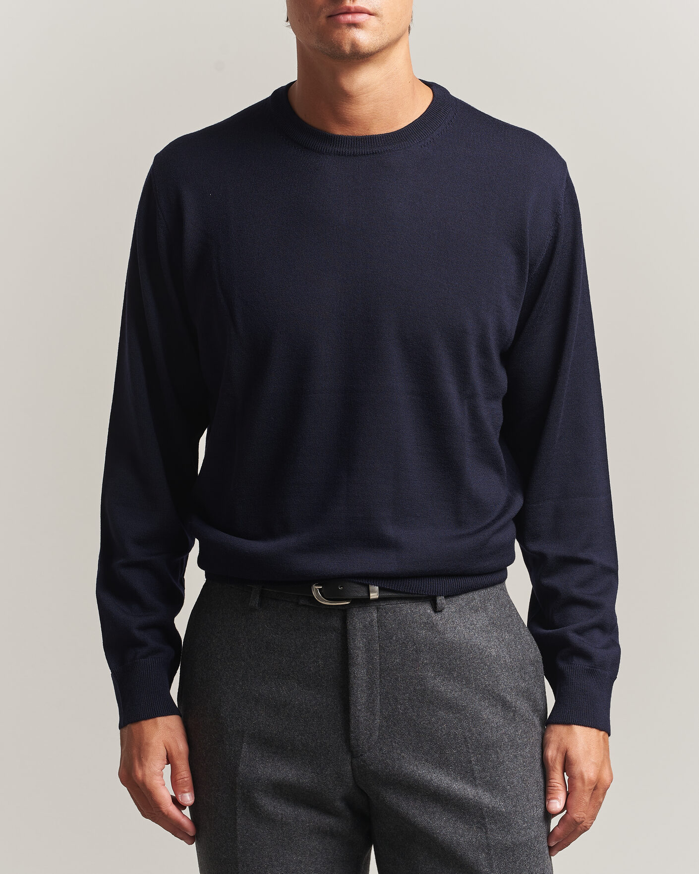 Herren | Pullover | Eton | Merino Wool Knitted Crew Neck Navy Blue