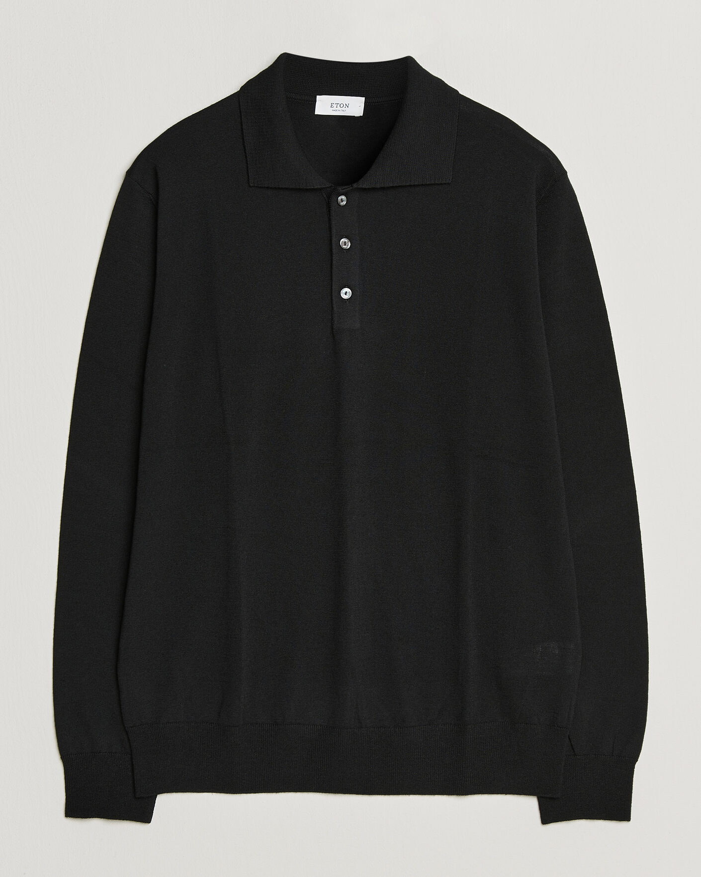 Herren | Pullover | Eton | Merino Wool Knitted Polo Black