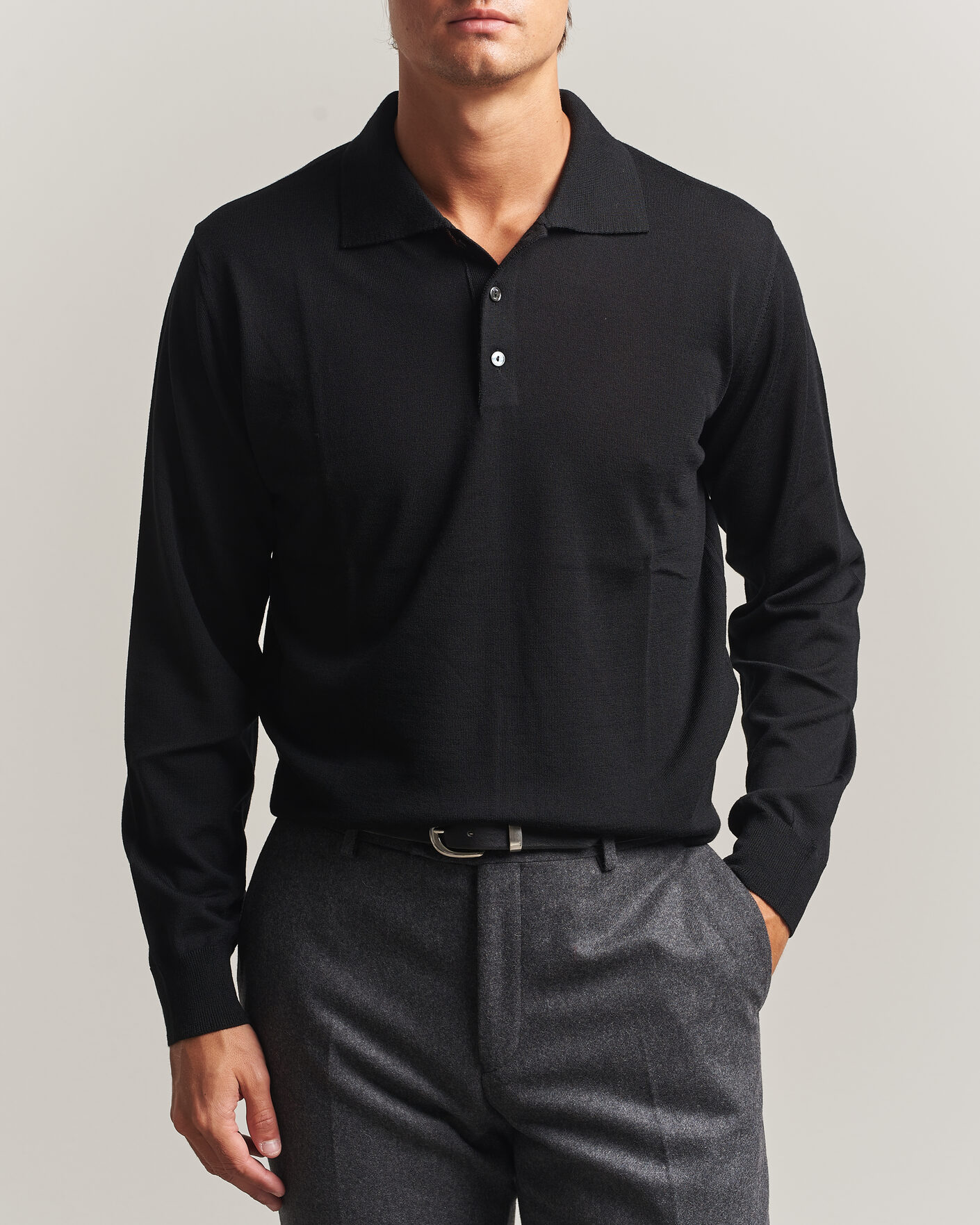 Herren | Pullover | Eton | Merino Wool Knitted Polo Black